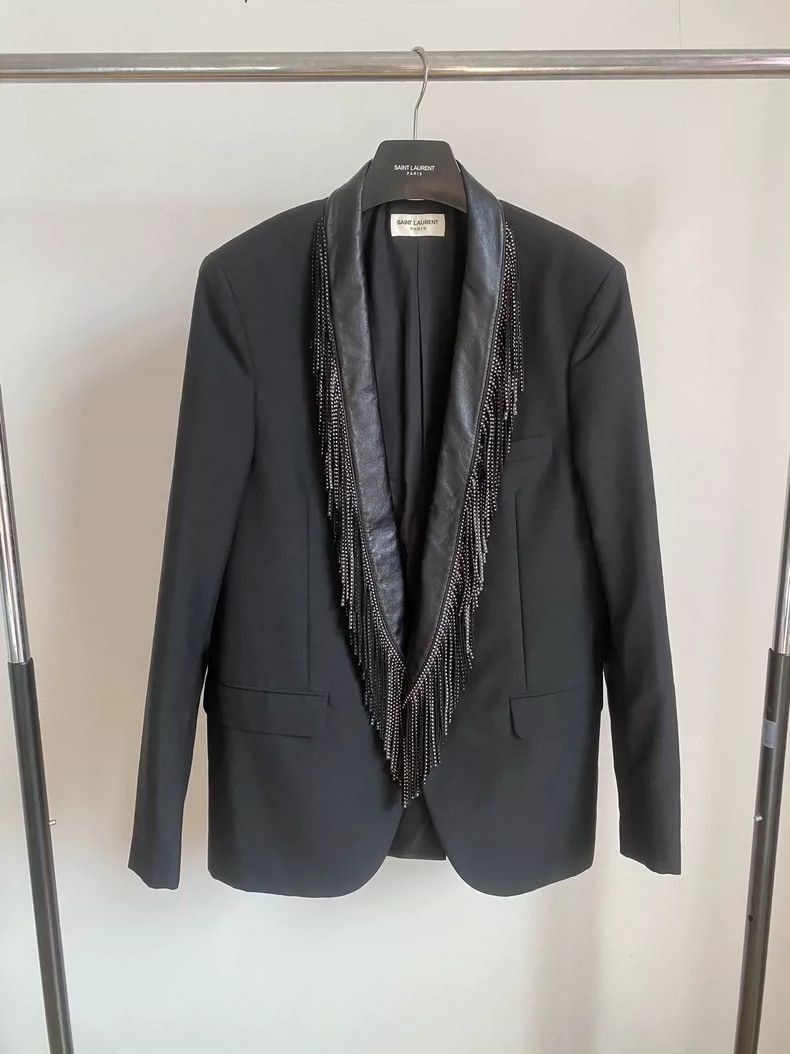 Saint Laurent Paris Saint Laurent Leather Collar Rivet Fringe Blazer- Size US M / EU 48-50 / 2 - 1 Thumbnail