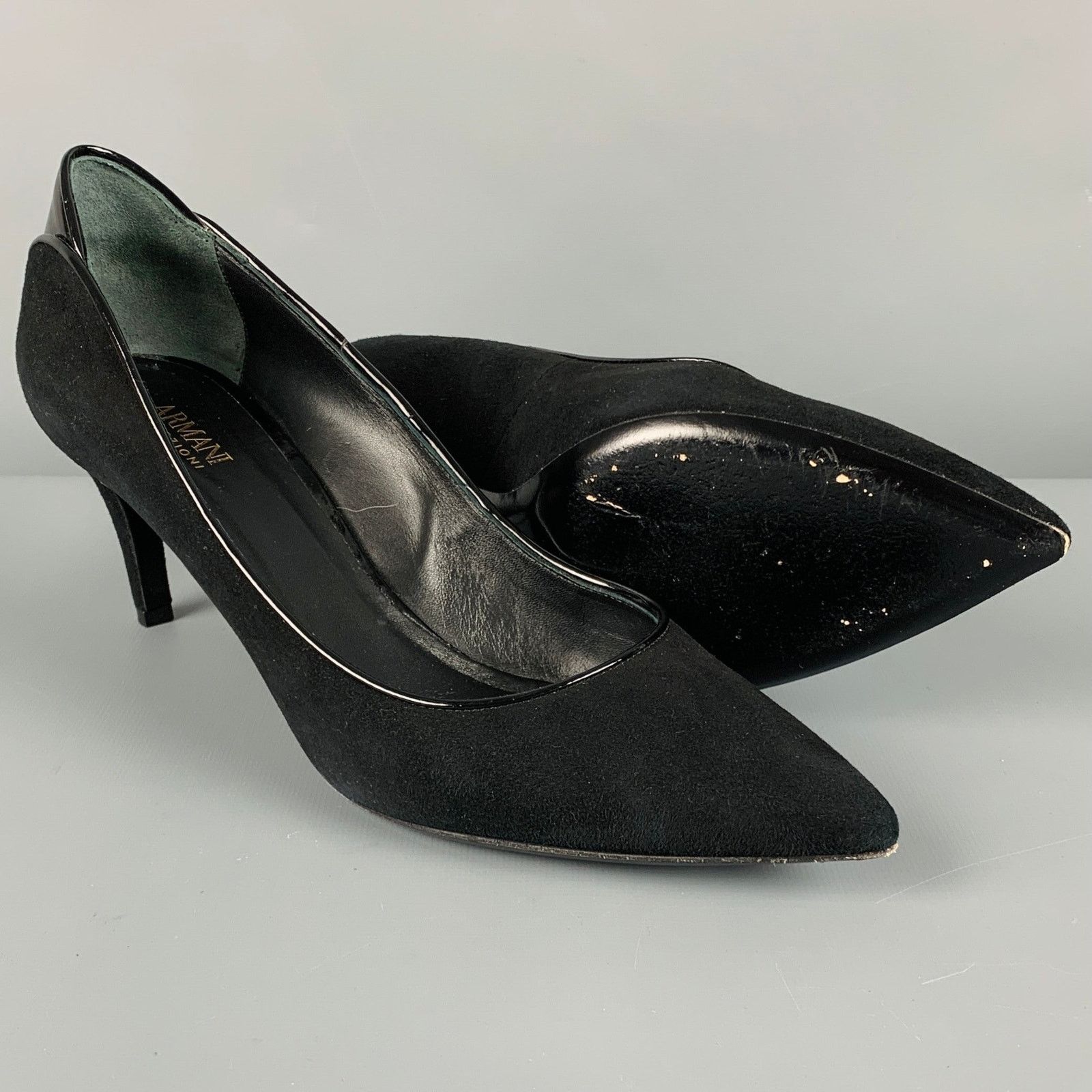 Armani Collezioni Size 9.5 Black Suede Patent Leather Classic Pumps Size US 9.5 / IT 39.5 - 5 Thumbnail