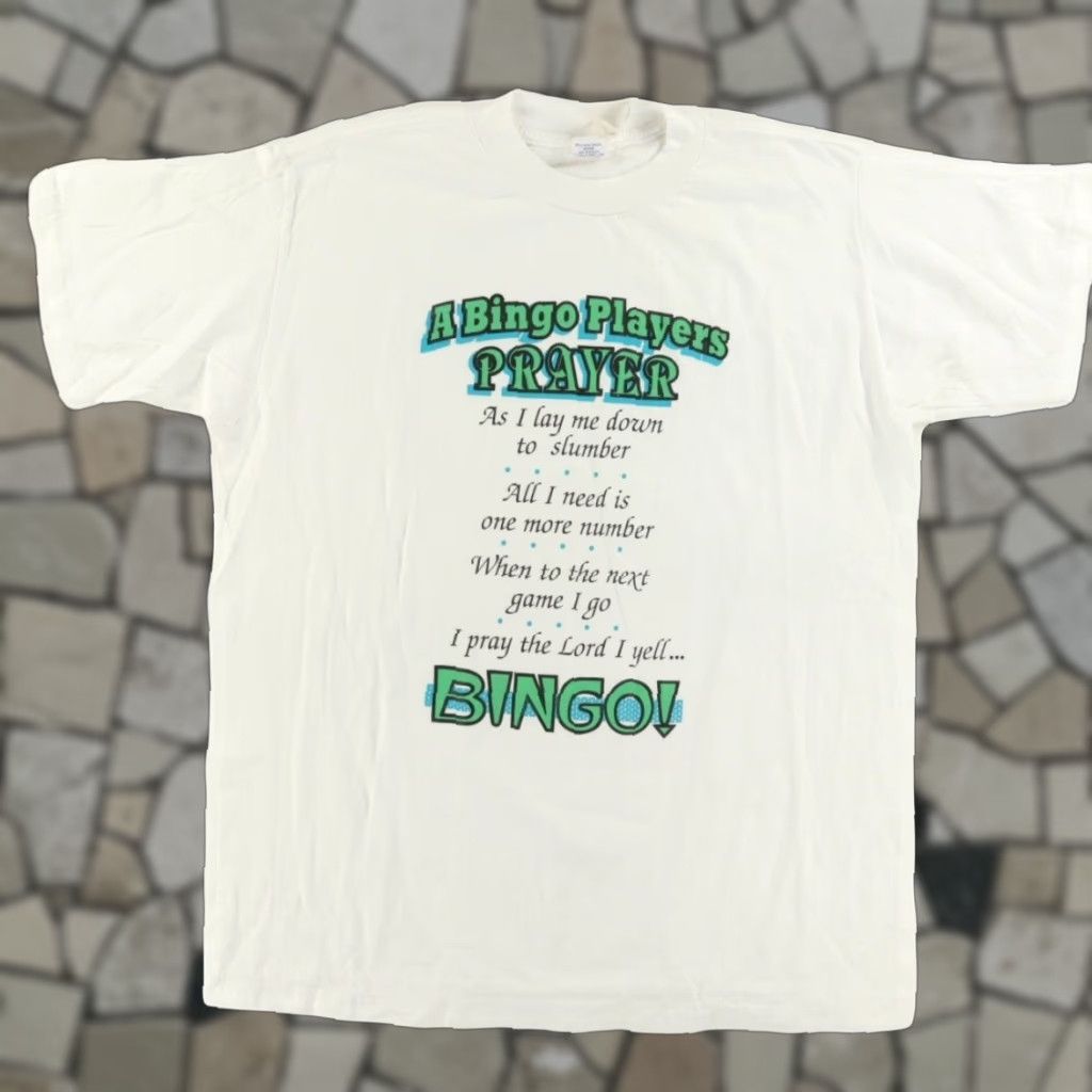 Vintage **VTG Bingo Prayer Solid White T-Shirt Men's XL Short Hills Tee** User: **VTG Short Hills Tee Bingo Prayer Solid White Men's XL** Size US XL / EU 56 / 4 - 1 Thumbnail