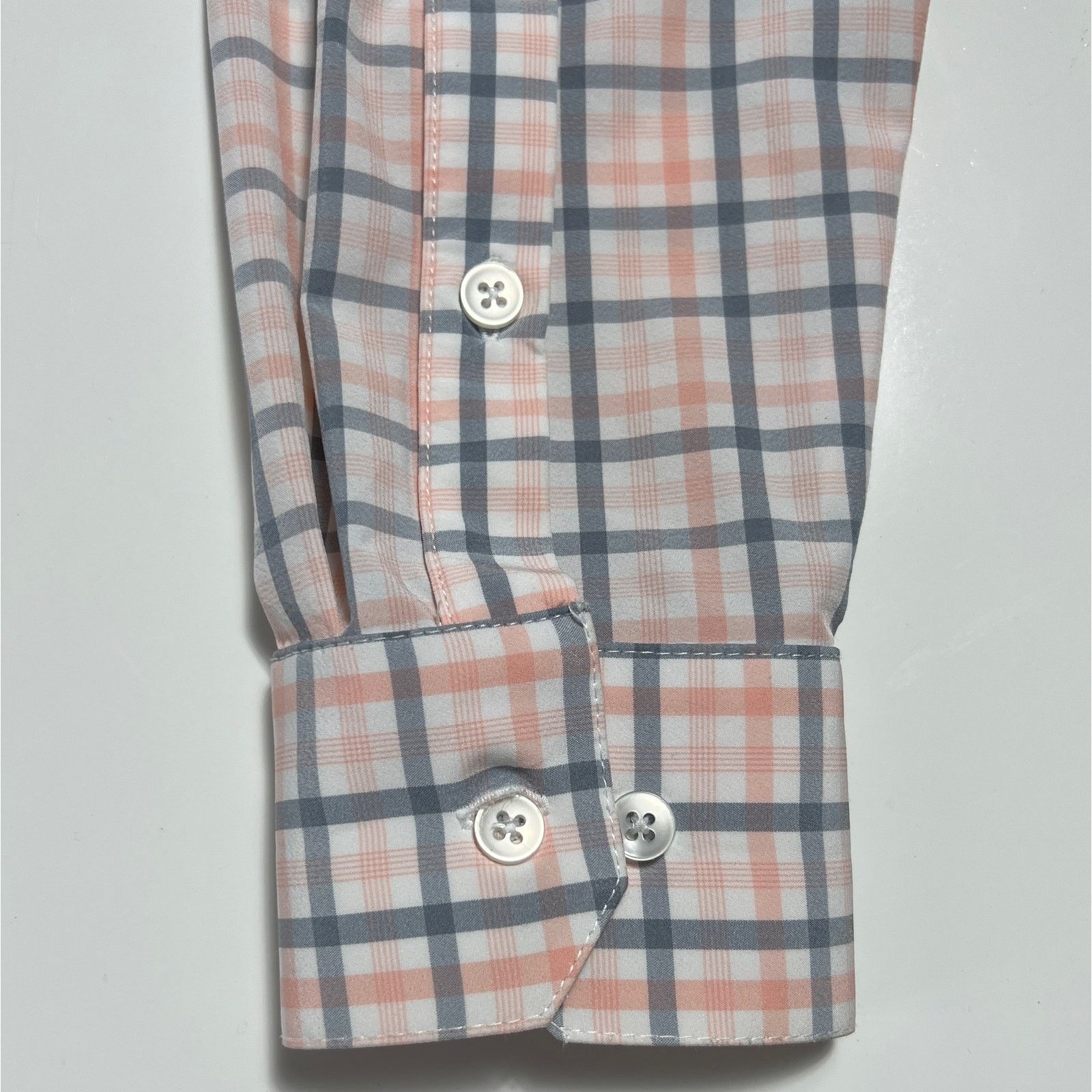 Mizzen+Main Mizzen+Main Mens Trim Fit White Gray Salmon Plaid Shirt Sz M Size US M / EU 48-50 / 2 - 7 Thumbnail