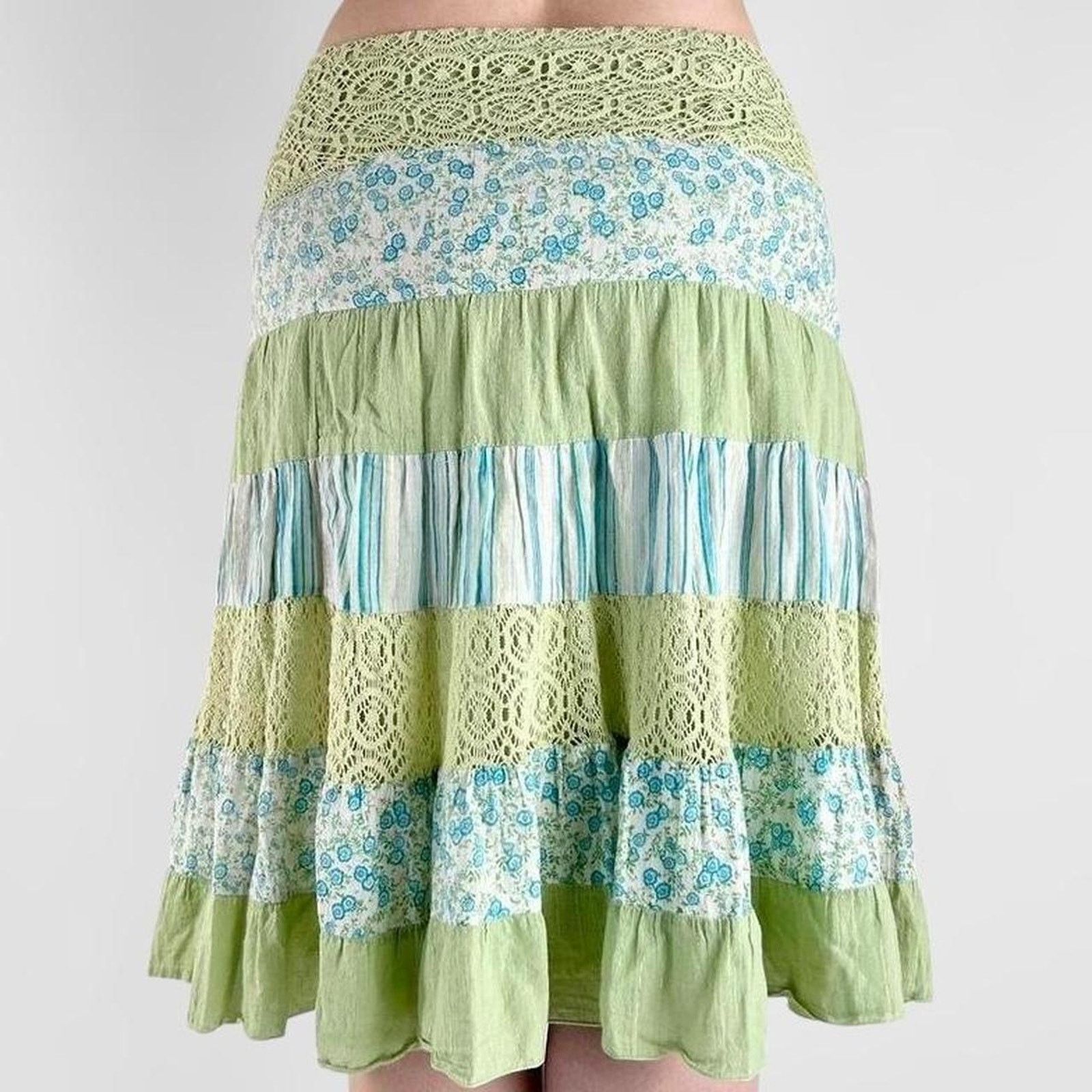 Other green y2k boho hippie tiered festival skirt Size 28" / US 6 / IT 42 - 4 Thumbnail
