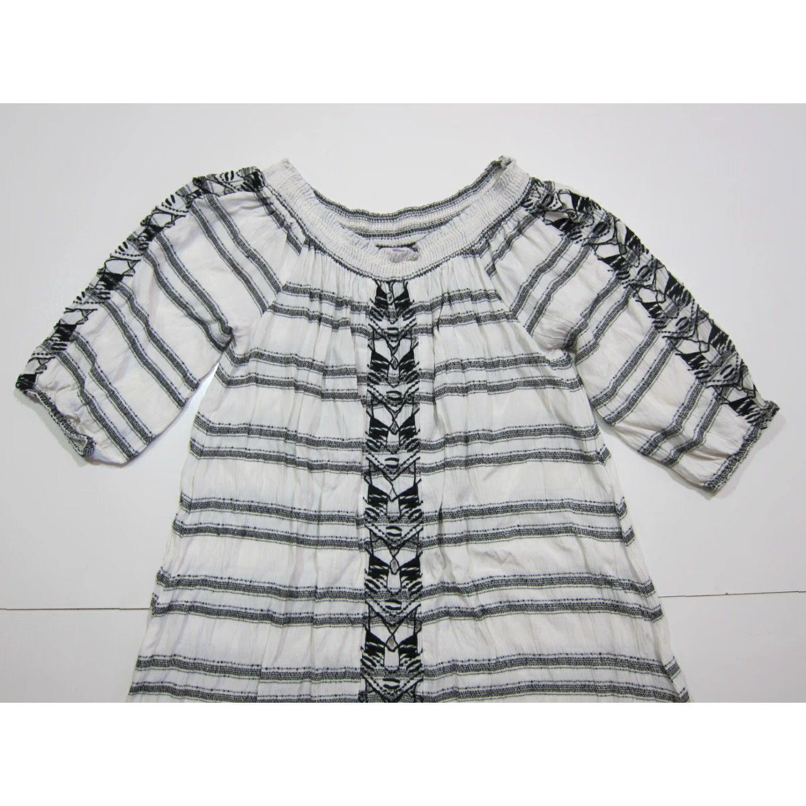 Vintage Muche Muchette 100% Rayon Black White Stripe Fringe Boho Tunic Dress Women M/L Size M / US 6-8 / IT 42-44 - 7 Thumbnail