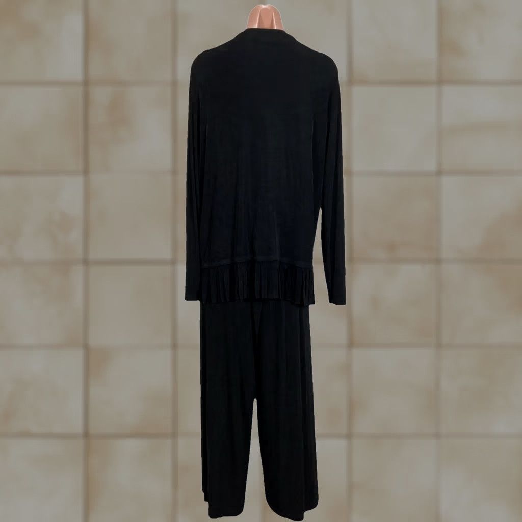 Vintage VINTAGE Chico's Travelers Set Slinky Cardigan Jacket Pants 2/L Fringe Open Front USA MADE Women Set/Outfit/2 Piece Black Knit Size L / US 10 / IT 46 - 1 Thumbnail