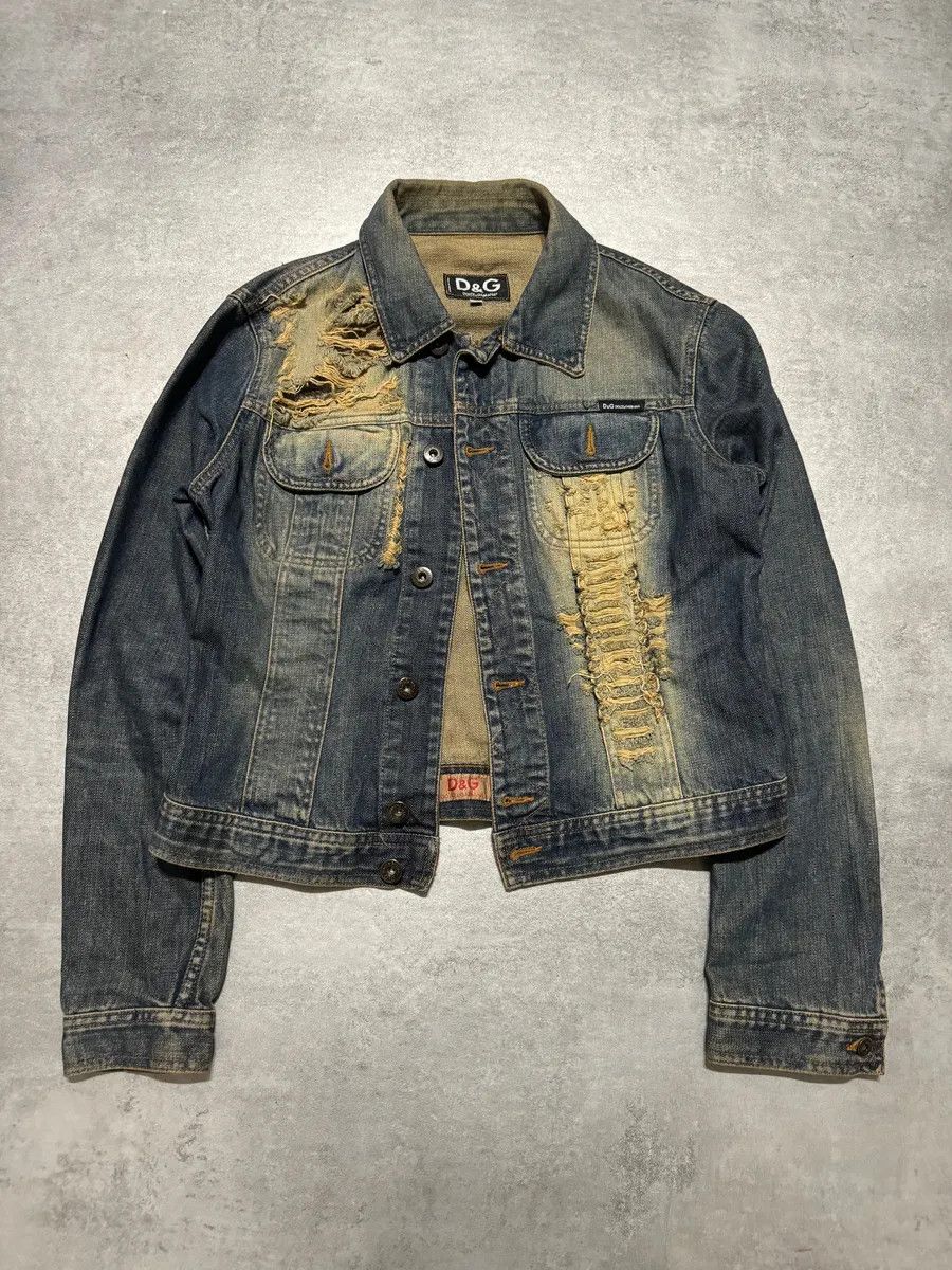 Dolce & Gabbana 2000s Dolce & Gabbana Grey Distressed Aged Denim Jacket Size XS / US 0-2 / IT 36-38 - 2 Thumbnail