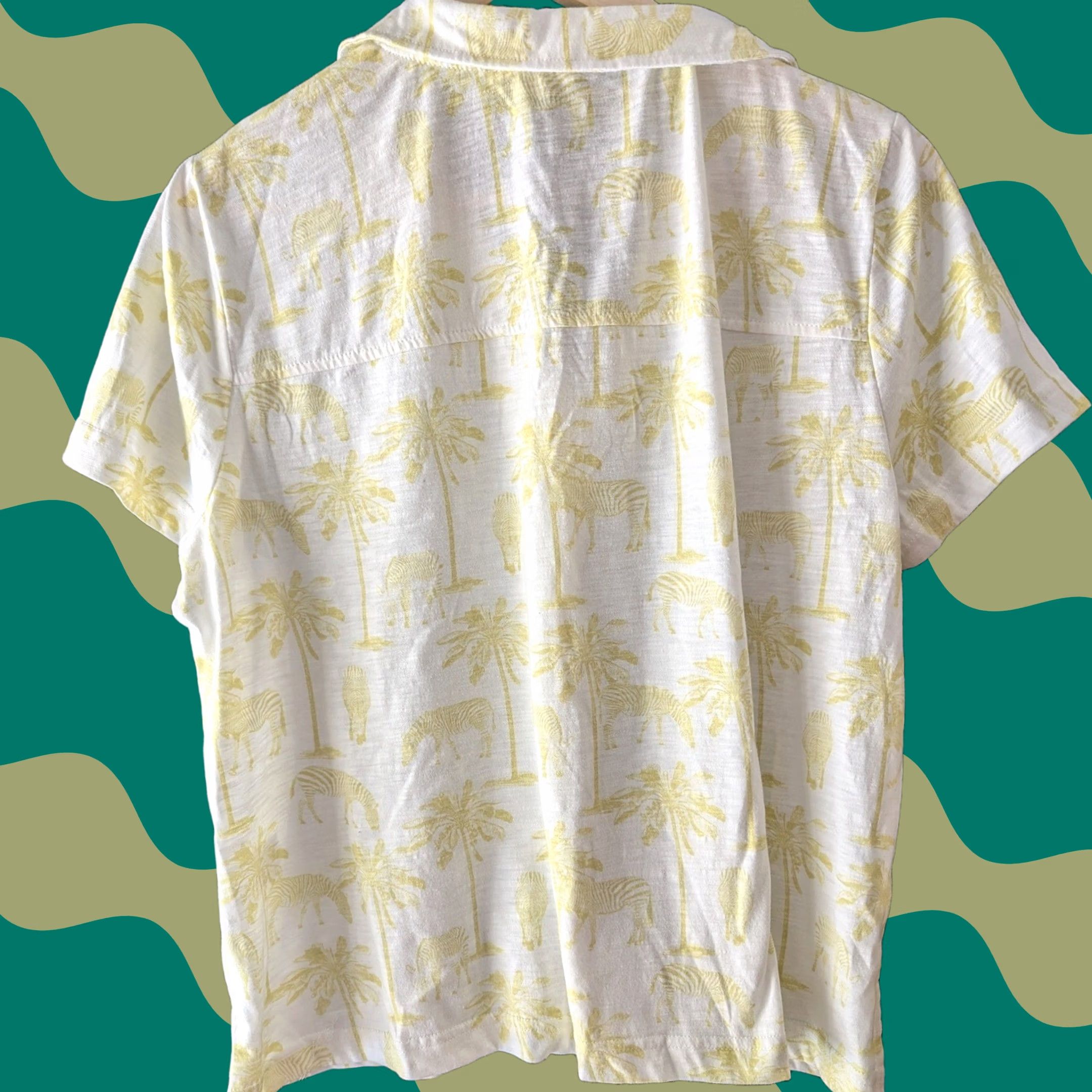 Vintage Jane + Delancey Shirt Short Sleeve Button-Up Women White Palm Tree Zebra Print Casual Shirt Ladies L Size L / US 10 / IT 46 - 1 Thumbnail