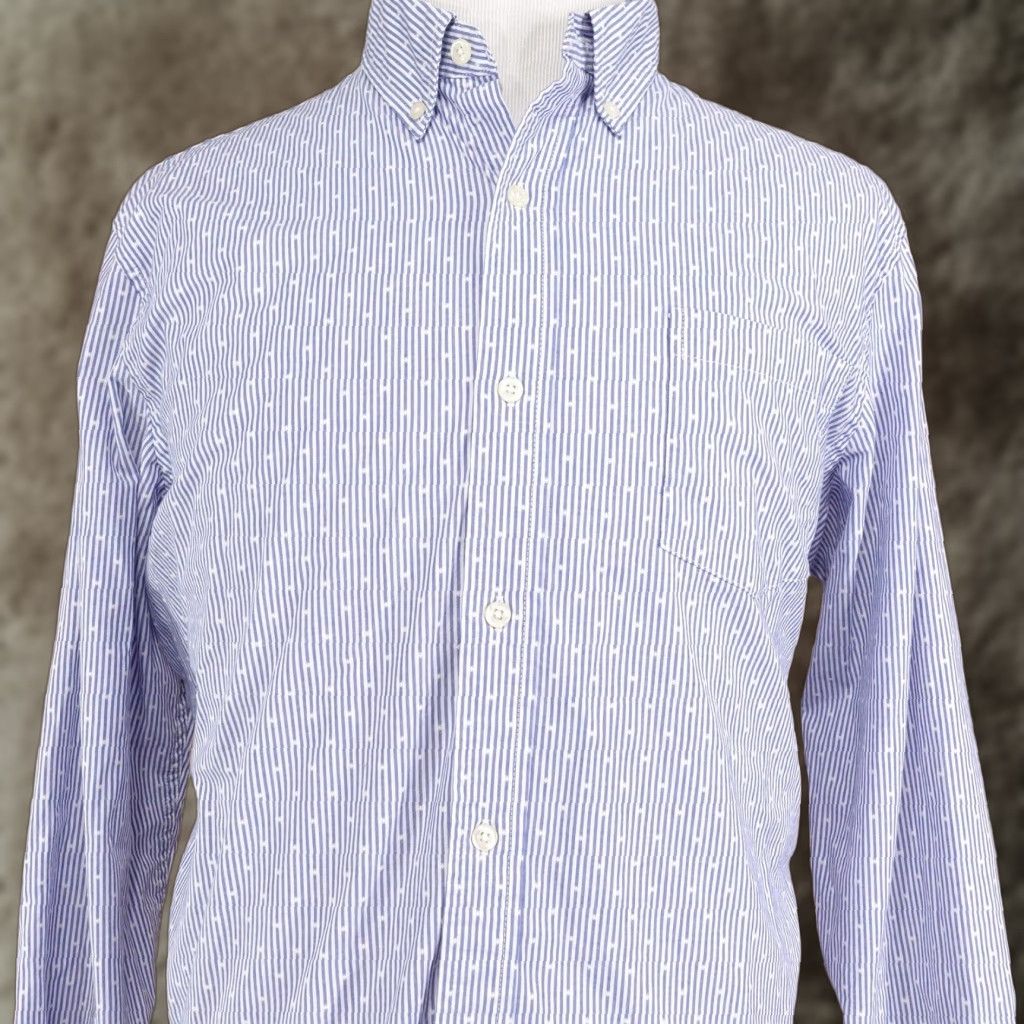 Chaps Chaps Shirt Mens XL Blue Stripe Long Sleeve Button-Down Stretch Easy Care Casual Size US XL / EU 56 / 4 - 1 Thumbnail
