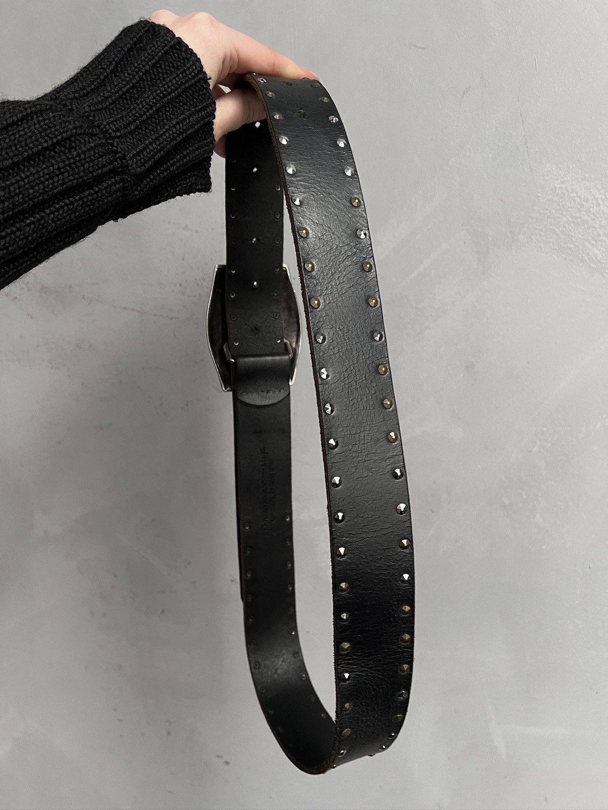 KMRii Western Studded Leather Black Belt Metal Buckle glamour y2k Size ONE SIZE - 2 Thumbnail
