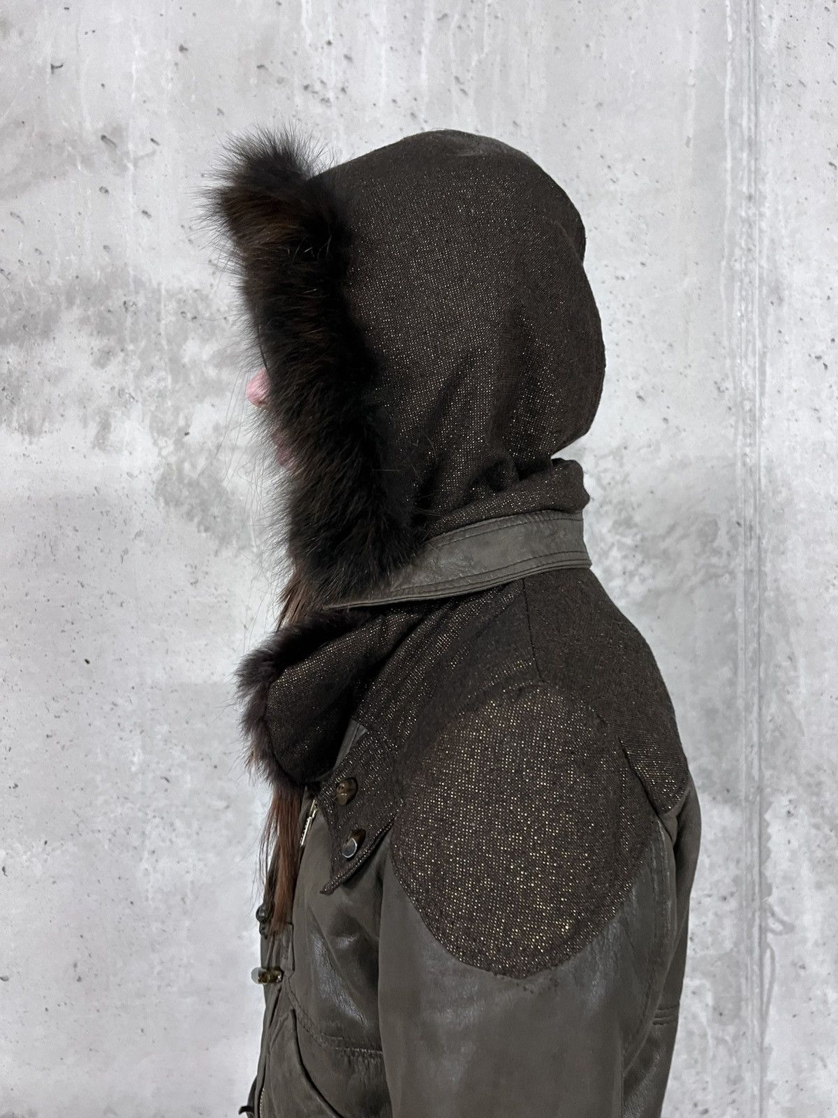 If Six Was Nine Made in Italy Genuine Leather Faux Fur Hood Vintage Jacket Size M / US 6-8 / IT 42-44 - 4 Thumbnail
