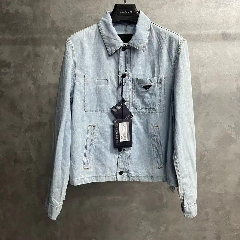 Prada Prada Light Blue Cotton Men's Jacket Size US M / EU 48-50 / 2 - 1 Thumbnail
