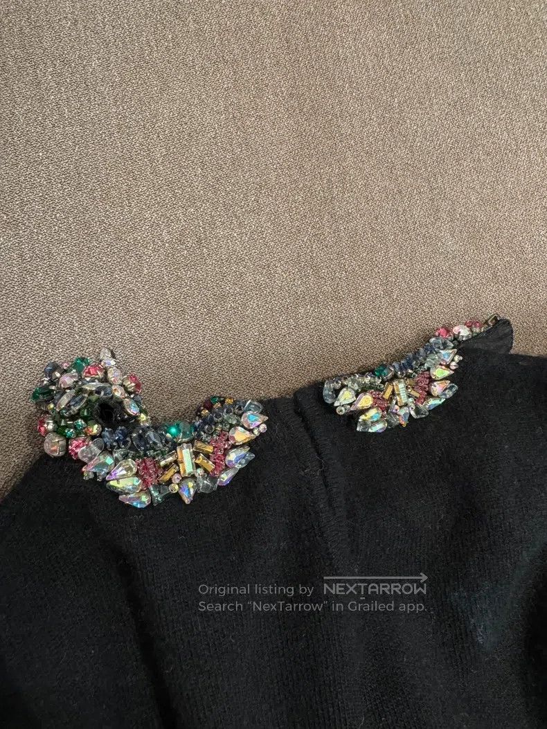 Valentino Valentino Heavy work nail bead flower collar black knitwea Size S / US 4 / IT 40 - 5 Thumbnail