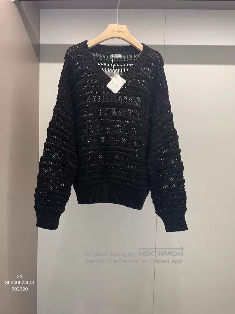Brunello Cucinelli Brunello Cucinelli Black cotton V-neck sweater Size XL / US 12-14 / IT 48-50 - 1 Thumbnail