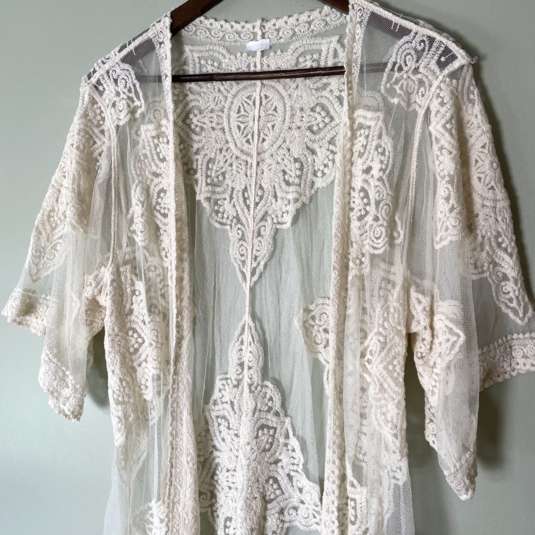 Vintage VINTAGE Modern Bohemia Sheer Lace Kimono Duster Women’s M Ivory Embroidered Boho Size M / US 6-8 / IT 42-44 - 4 Thumbnail