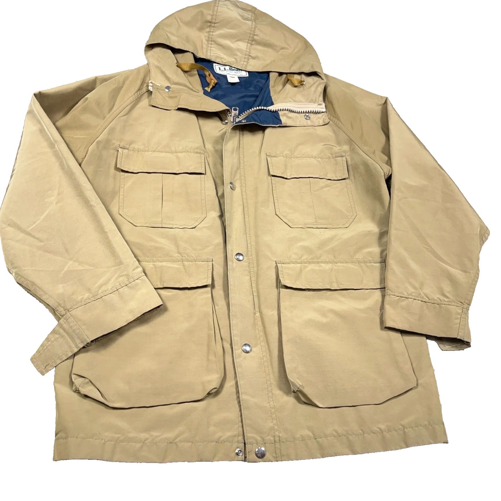 Vintage VINTAGE L.L. Bean Jacket Men Medium Tan Rain Chore Coat Nylon Hooded USA 80s 90s Size US M / EU 48-50 / 2 - 2 Thumbnail