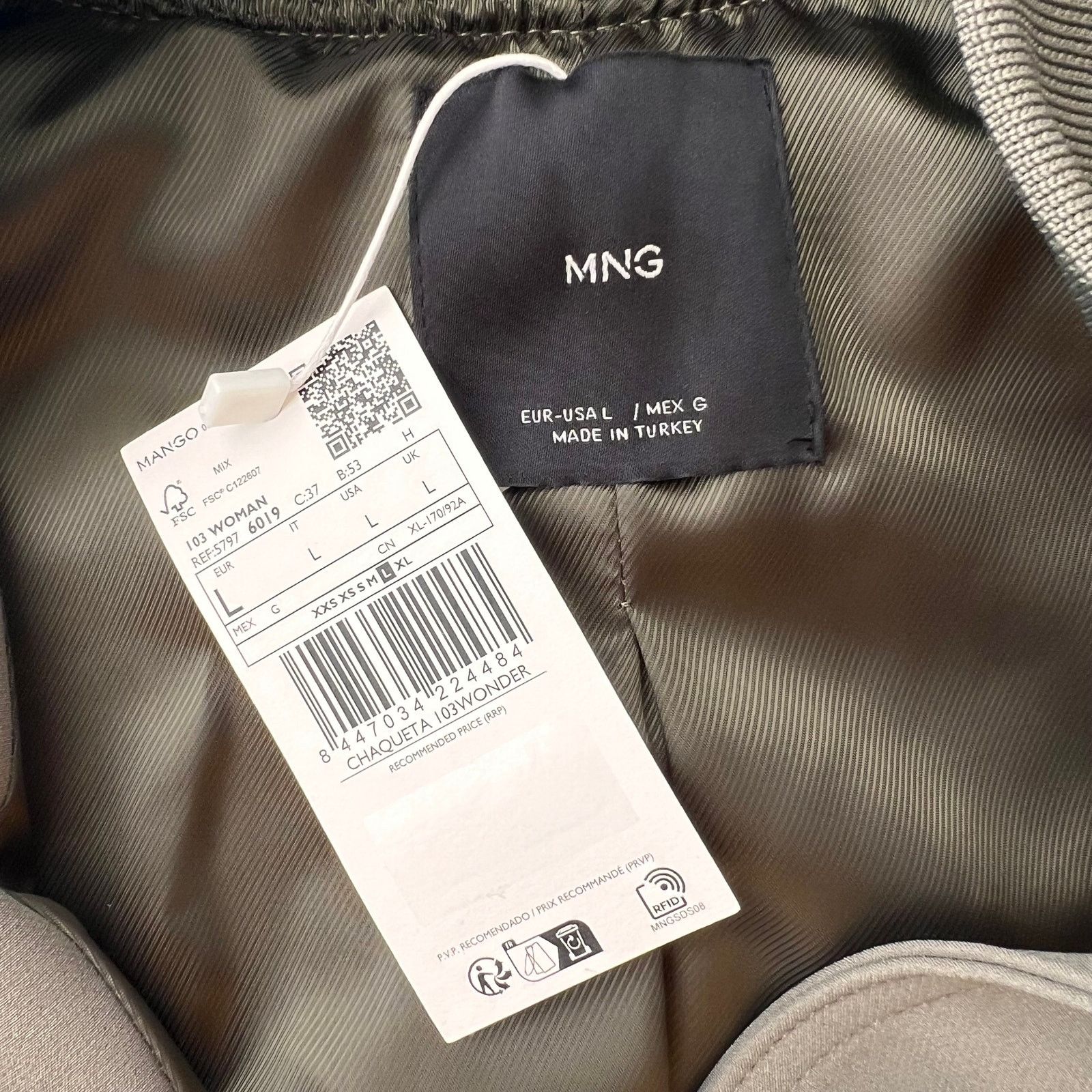 Mango MANGO Khaki Bomber Jacket with Shoulder Pads, L Size L / US 10 / IT 46 - 9 Thumbnail