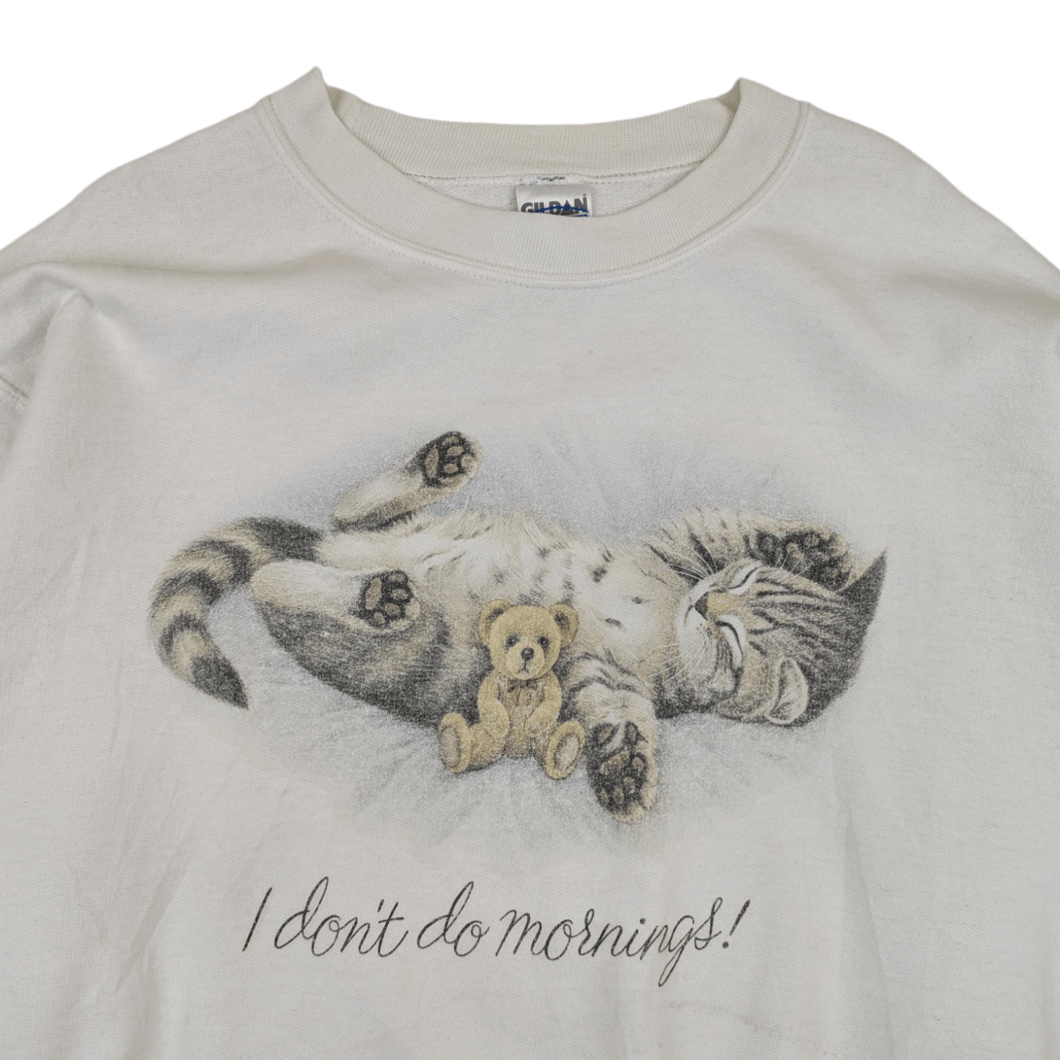 Gildan Vintage 2000's Cute Cat I Don't Do Morning Jumper Sweatshirt Size US M / EU 48-50 / 2 - 4 Thumbnail