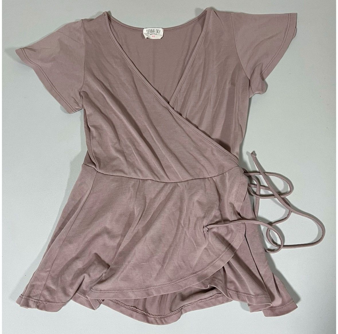 Japanese Brand Mauve Pink Babydoll Wrap Short Sleeve Shirt Top Blouse XS 🌷✨ Size XS / US 0-2 / IT 36-38 - 2 Thumbnail