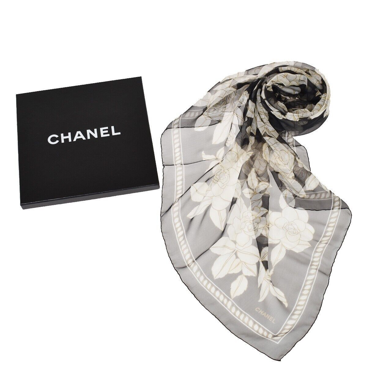 image of Chanel Camellia Scarf in Grey, Women's
