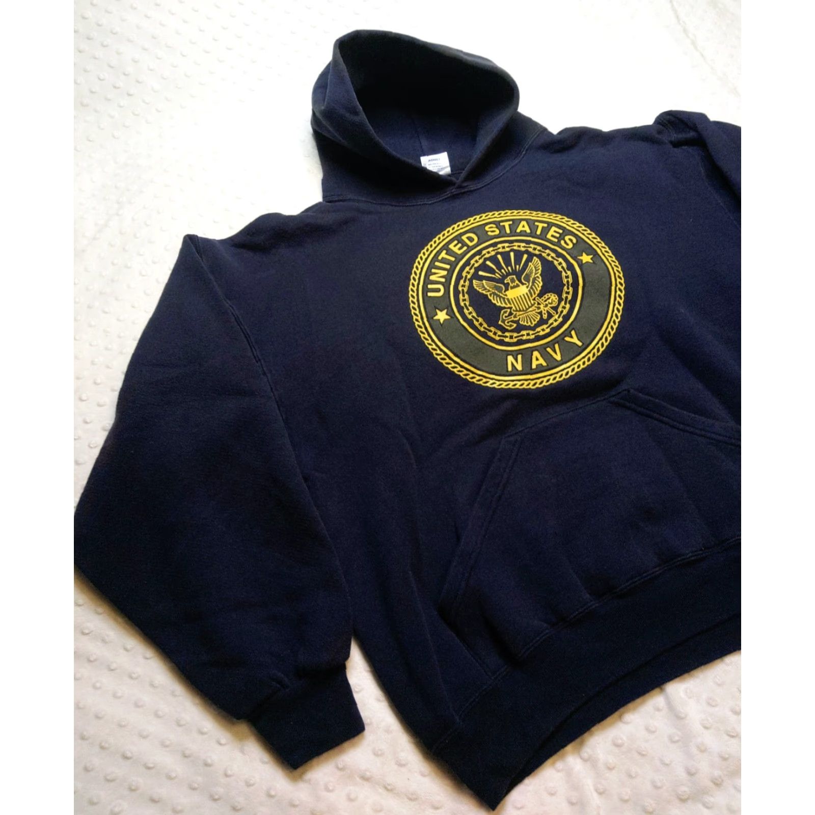 Soffe US Navy Vintage Hoodie Mens L Blue Logo Pullover Sweatshirt Military USA Pullover Hooded Logo Breathable All Seasons 90s Theme Retro Size US L / EU 52-54 / 3 - 3 Thumbnail