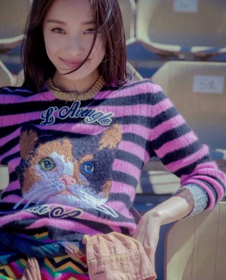Gucci Gucci Color-blocked striped cat inlaid cashmere round-neck Size US XS / EU 42 / 0 - 9 Thumbnail
