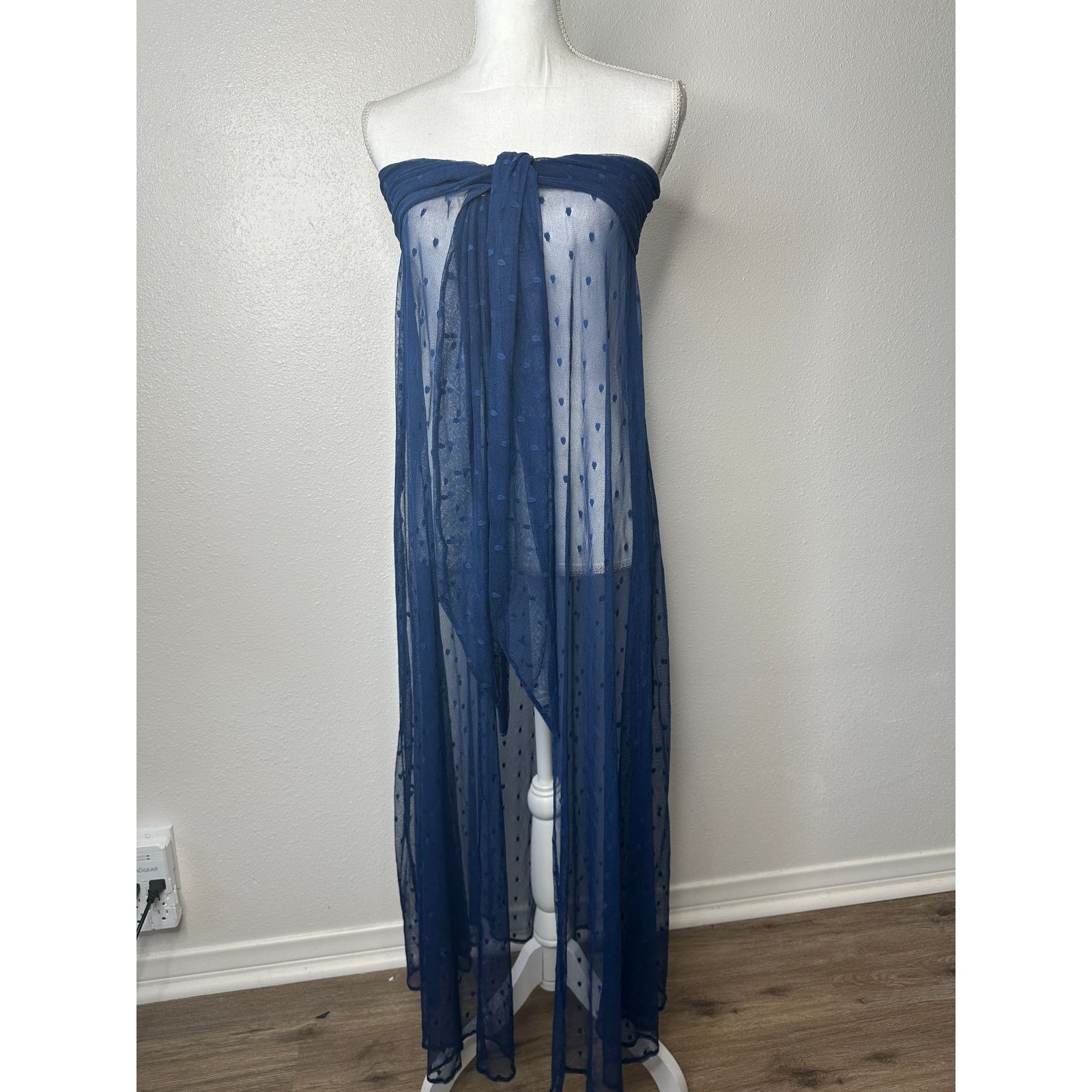 Other Ancora Navy Blue Polka Dot Sheer Scarf Wrap Size ONE SIZE - 5 Thumbnail