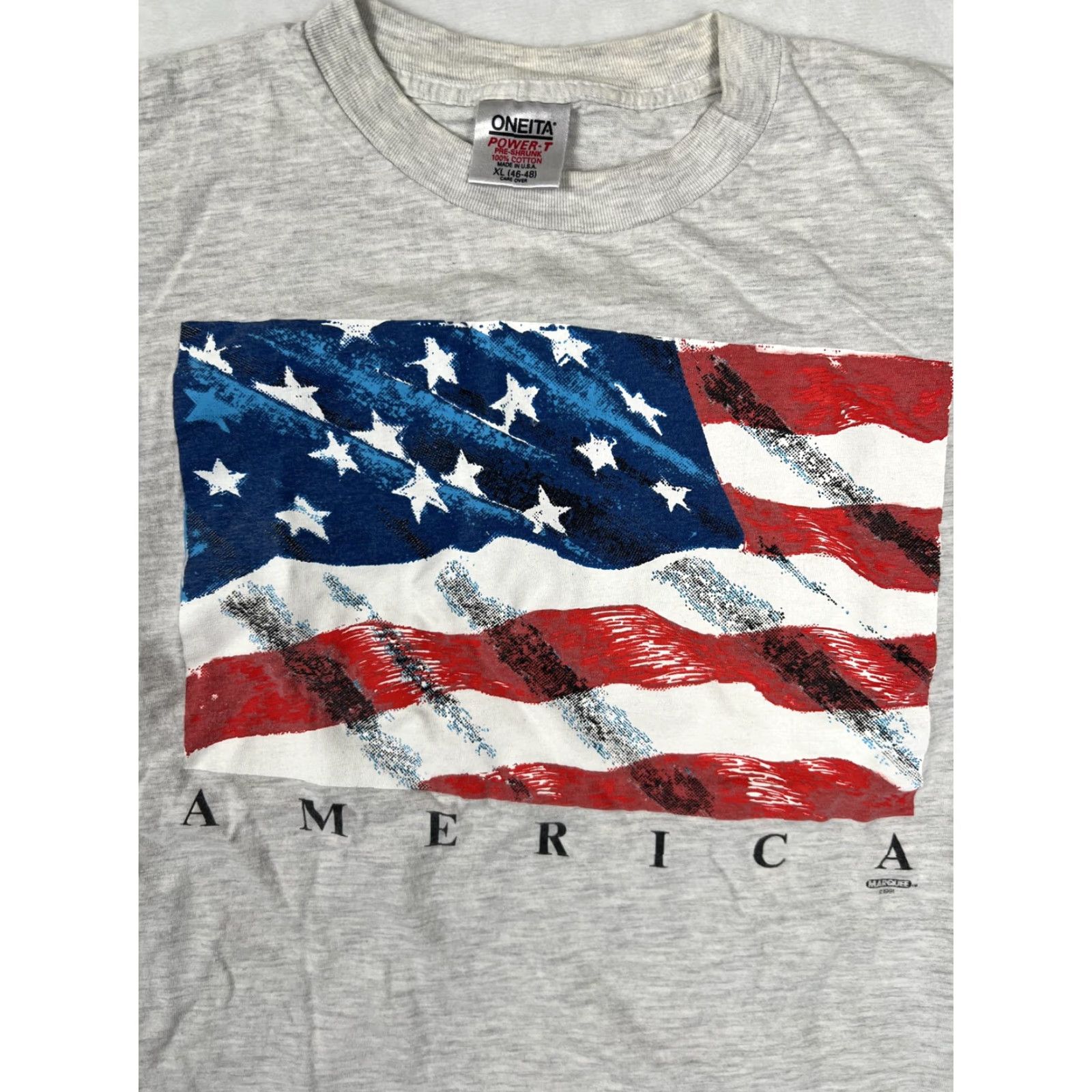 Vintage VINTAGE Oneita USA Flag Patriotic T-Shirt Mens XL Gray Short Sleeve Crew Neck Graphic Print 1991 Size US XL / EU 56 / 4 - 2 Thumbnail