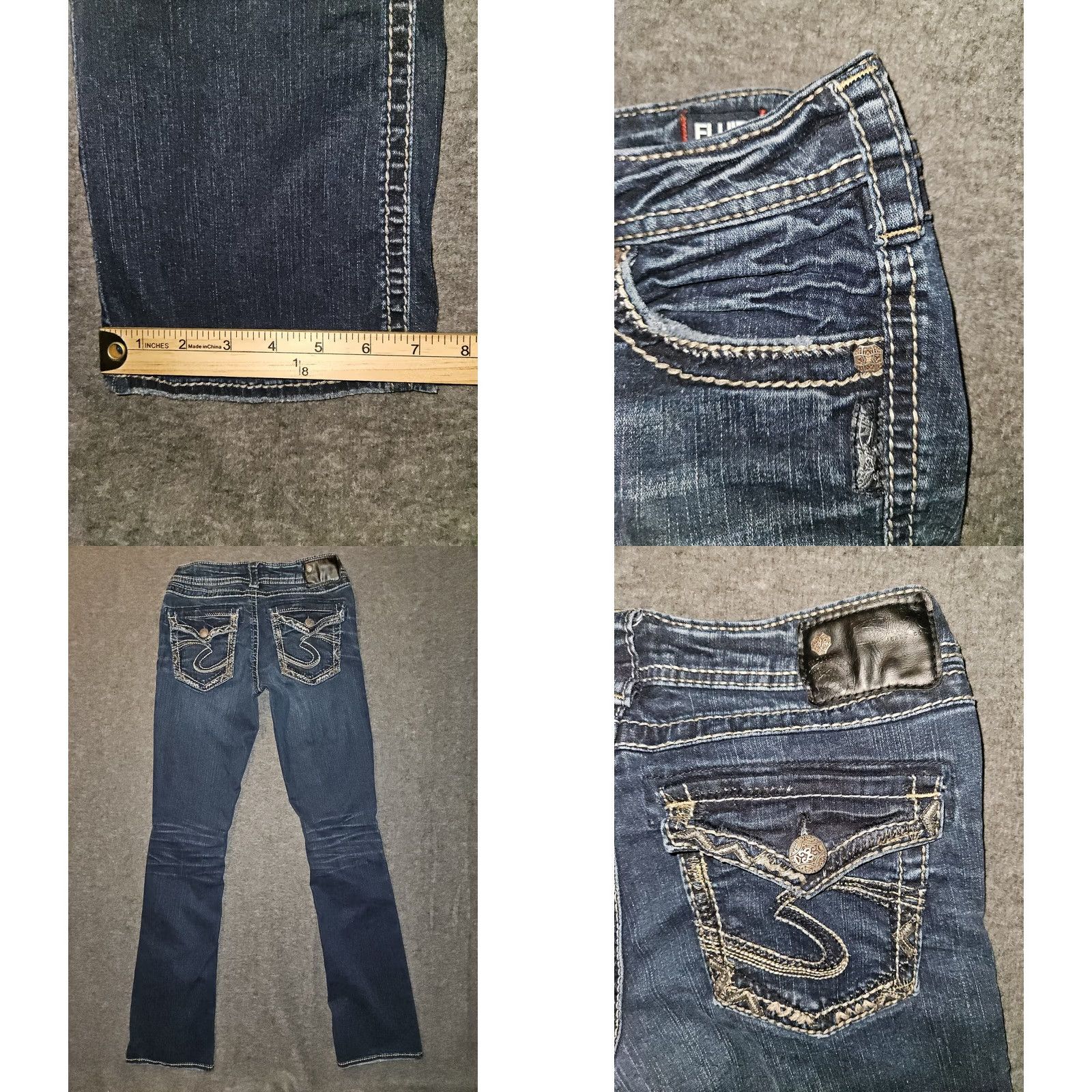 Silver Jeans Co. VINTAGE Silver Jeans Aiko Bootcut Jeans Women 27x33 Blue Embroidered Pockets Slim Distressed Easy Care 90s City Hipster Logo Women's Jeans Size 27" / US 4 / IT 40 - 8 Thumbnail