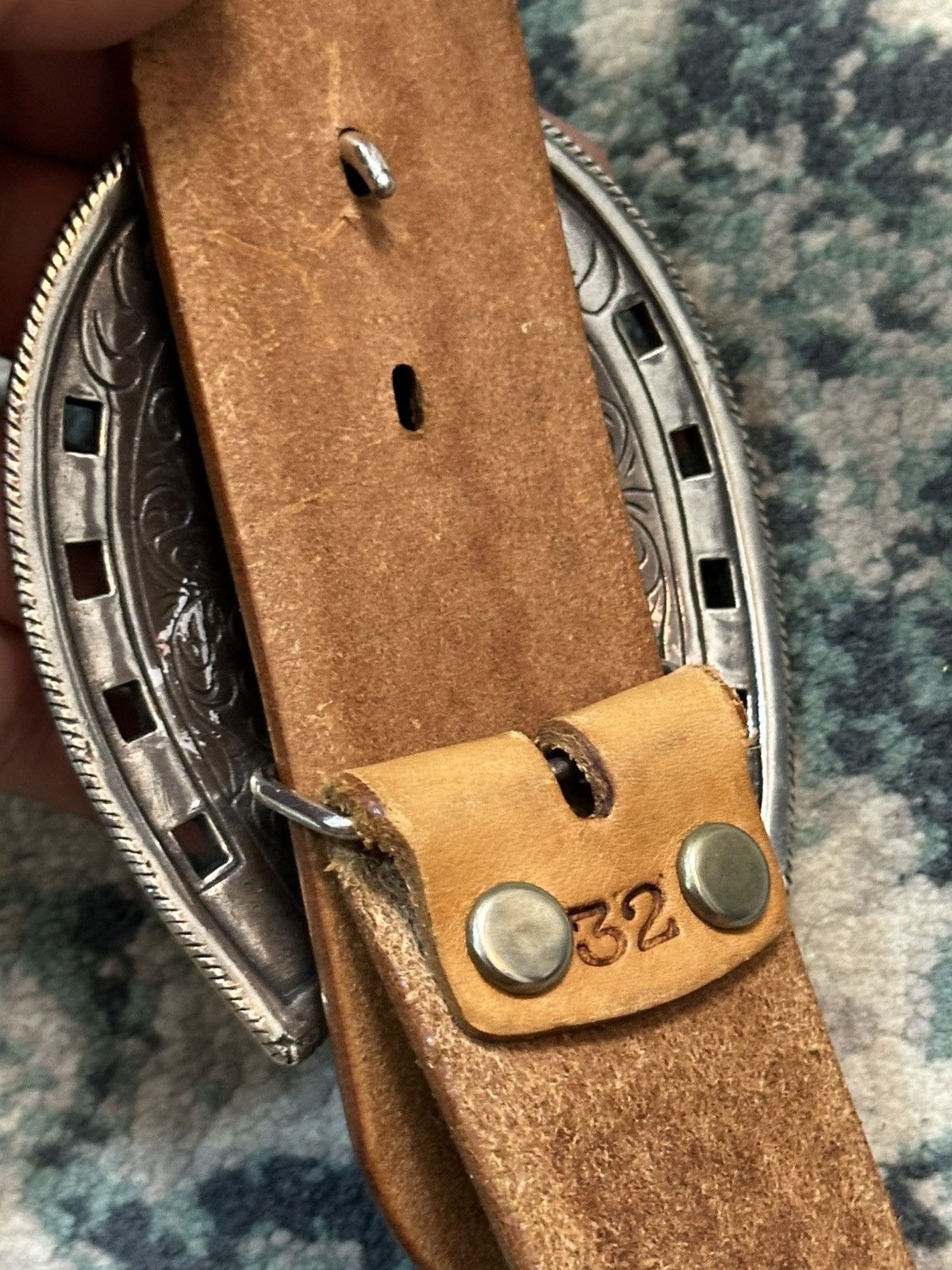 Handmade Tony Lama Classic Basketweave Leather Belt Bronc Buckle (32) Size 32 - 6 Thumbnail