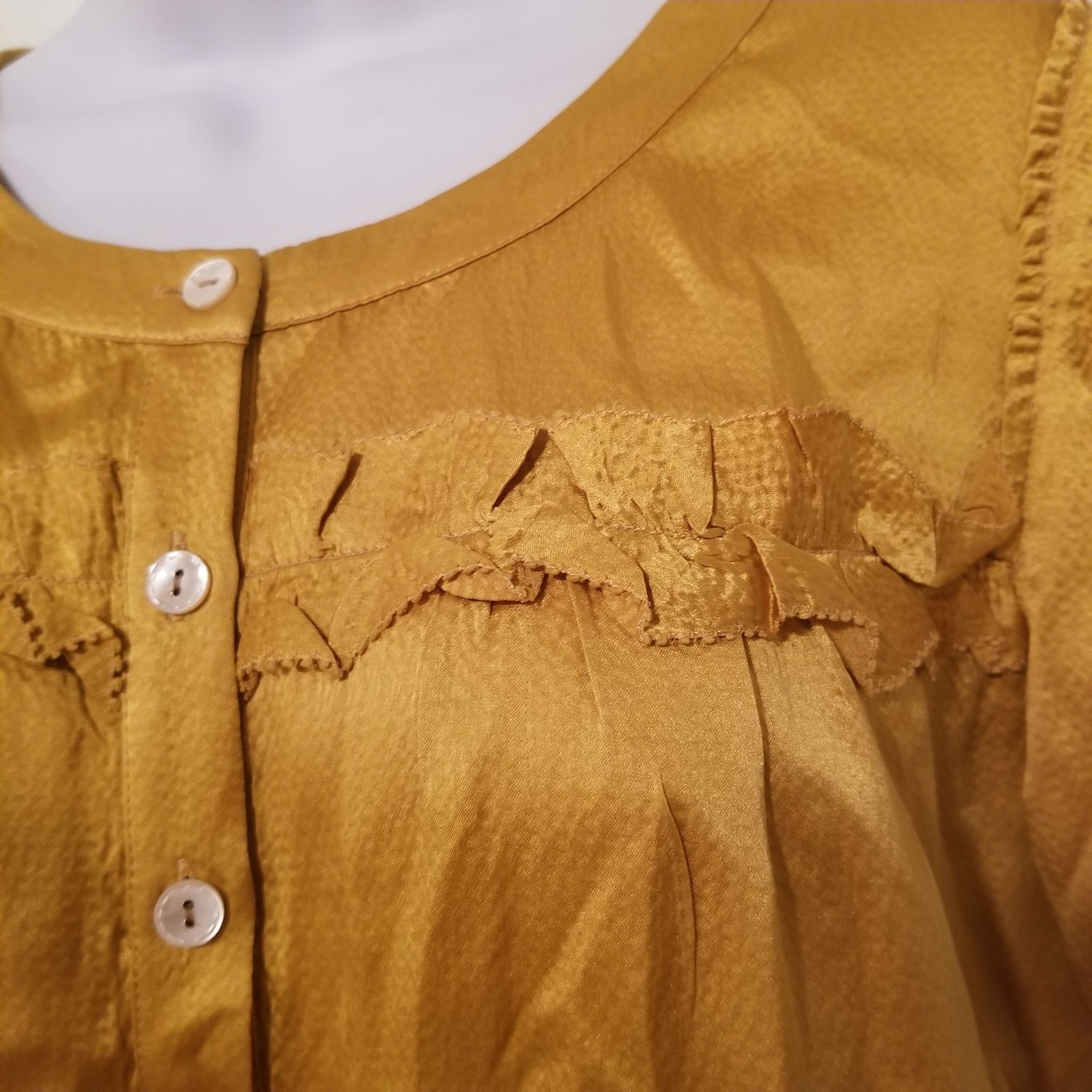 J.Crew J Crew 4 Golden Yellow Silk Hammered Ruffle Top Preppy Twee Size S / US 4 / IT 40 - 5 Thumbnail