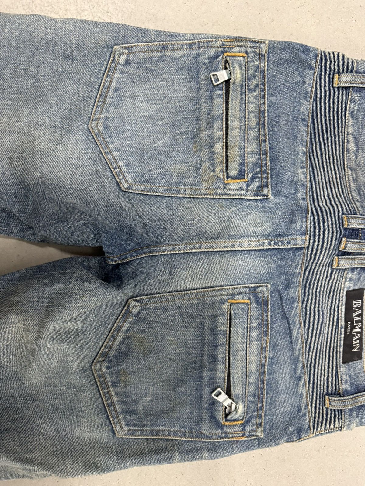 Balmain Balmain Christophe Decarnin washed biker jeans in blue Size US 30 / EU 46 - 14 Thumbnail