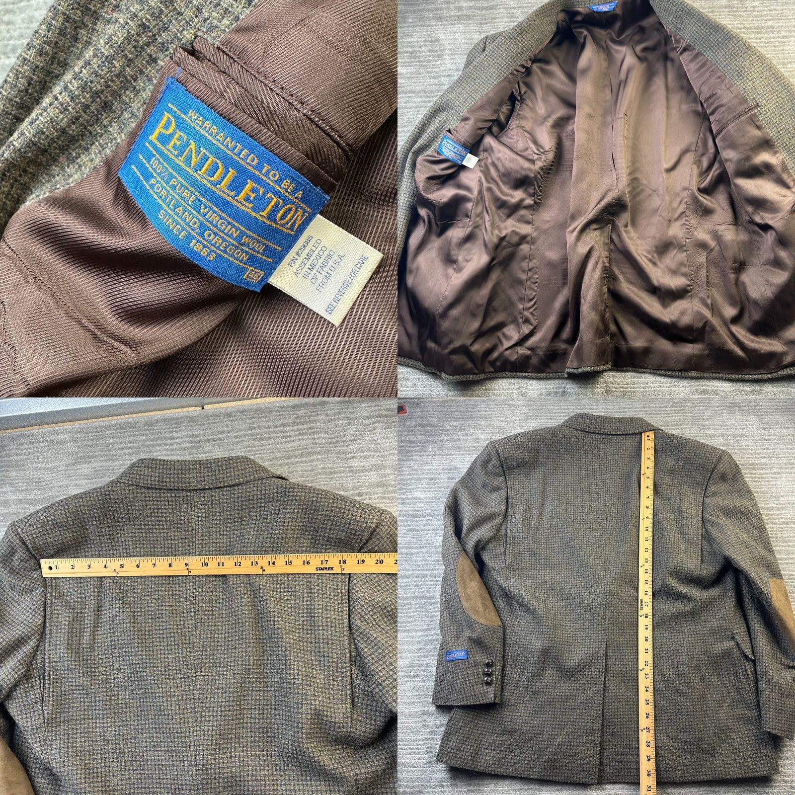 Pendleton VINTAGE Pendleton Mens 46 Tweed Blazer Sport Coat Elbow Pads Brown Wool Size 46R - 8 Thumbnail