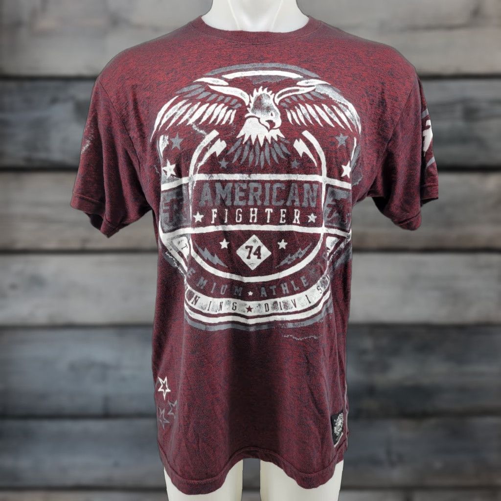 Vintage American Fighter Shirt Mens XL Heathered Red Short Sleeve Tee Double Sided Tee Shirt Size US XL / EU 56 / 4 - 1 Thumbnail