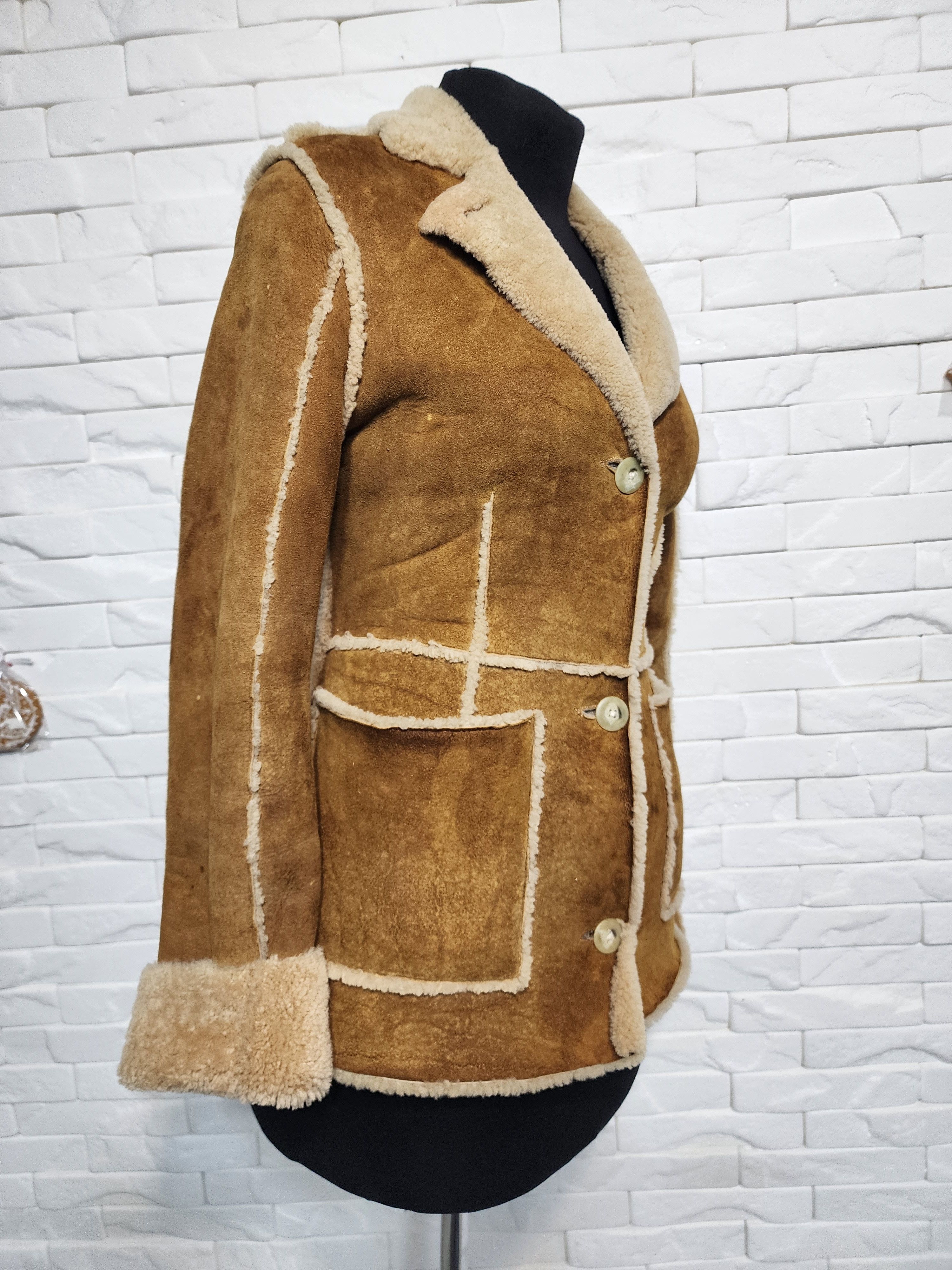 Furla Women's Brown Sheepskin Coat: Wide Fur Collar Size S / US 4 / IT 40 - 3 Thumbnail