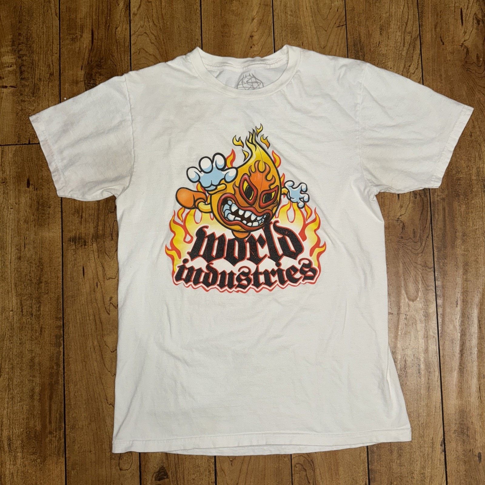 Japanese Brand × Vintage World Industries Flaming Lucha Libre T-Shirt White Med 18x26 Size US M / EU 48-50 / 2 - 1 Thumbnail