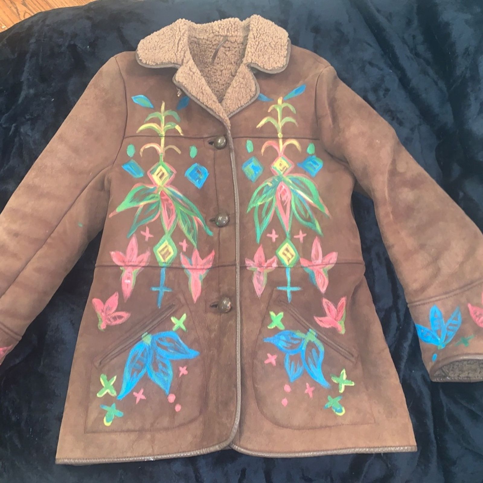 Other VINTAGE 80's HANDPAINTED SHEEPSKIN SHEARLING Jacket U.K. Size S / US 4 / IT 40 - 5 Thumbnail
