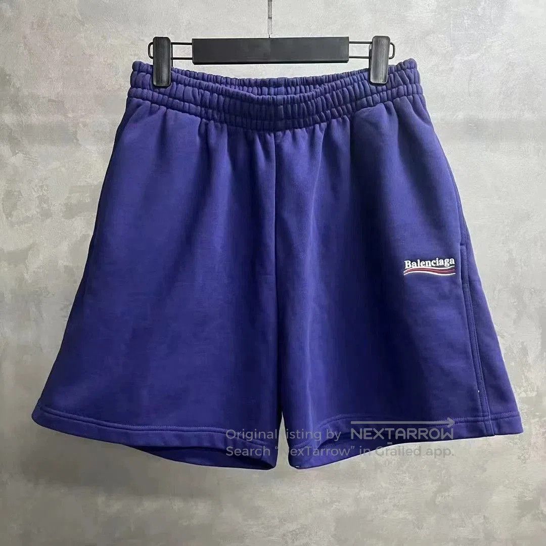 Balenciaga Blue Coke Embroidery Logo Shorts.