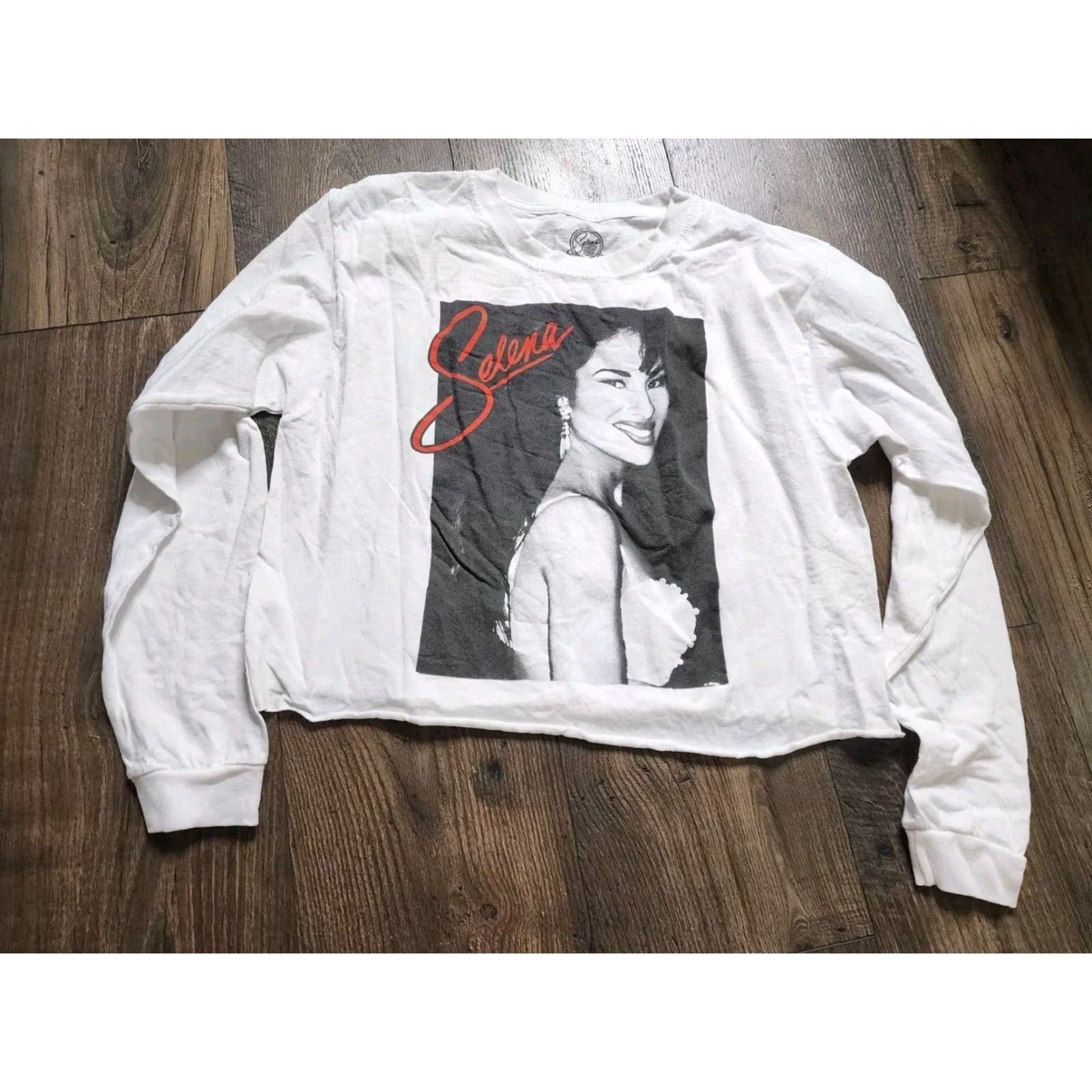 Vintage SELENA MERCHANDISE Graphic Cropped Long Sleeve T Shirt White Womens Medium Size M / US 6-8 / IT 42-44 - 5 Thumbnail