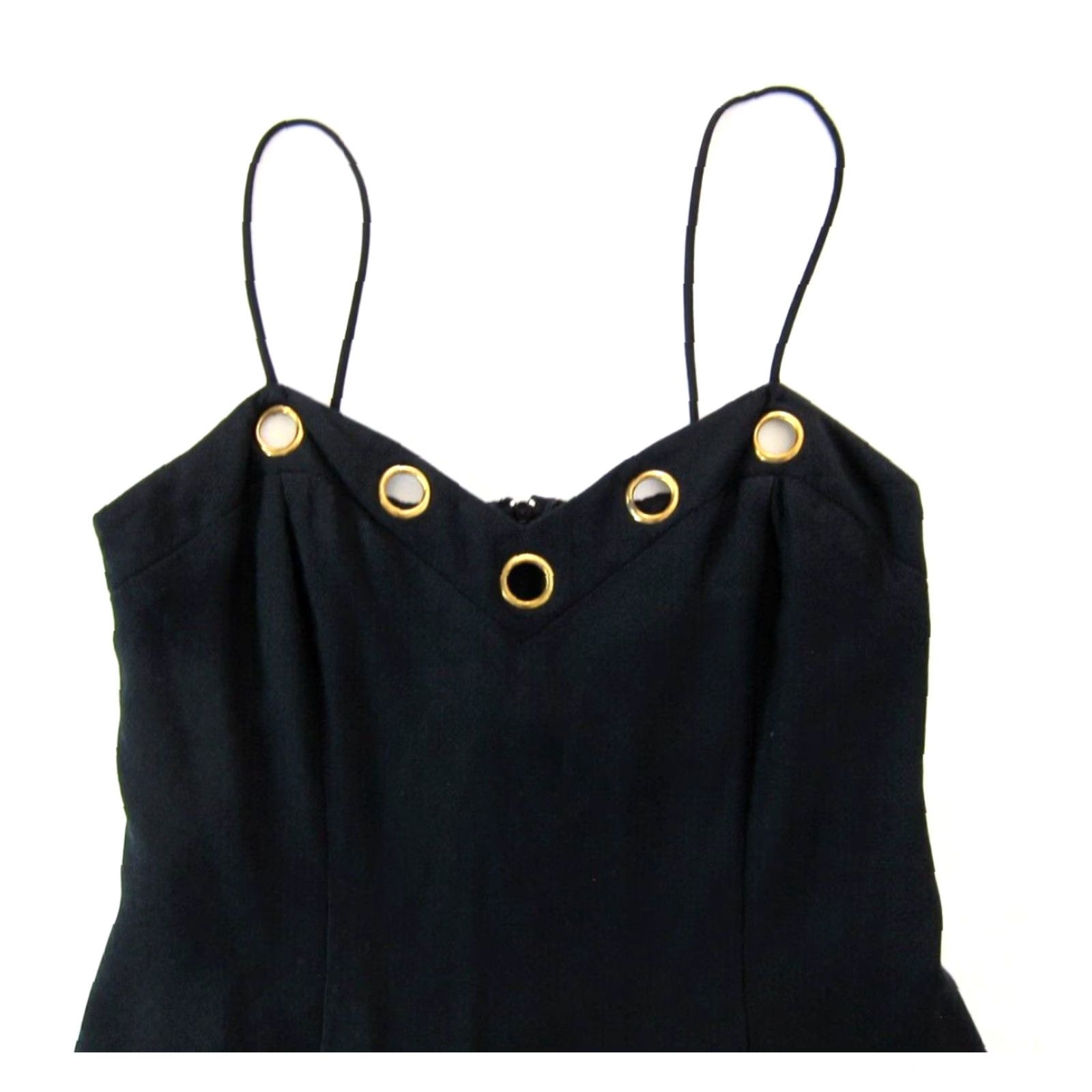 Vintage VINTAGE Brief Encounter Black Gold Spaghetti Strap Slip Party Cocktail Dress S Size S / US 4 / IT 40 - 4 Thumbnail