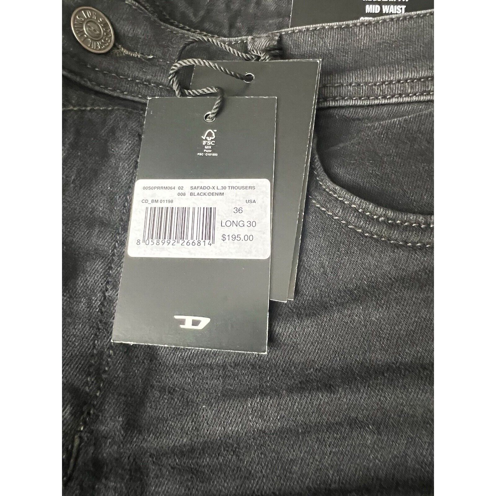 Diesel Diesel Mens Safado Straight Fit Jeans RM064 Black Size 36/30 Size US 36 / EU 52 - 8 Thumbnail