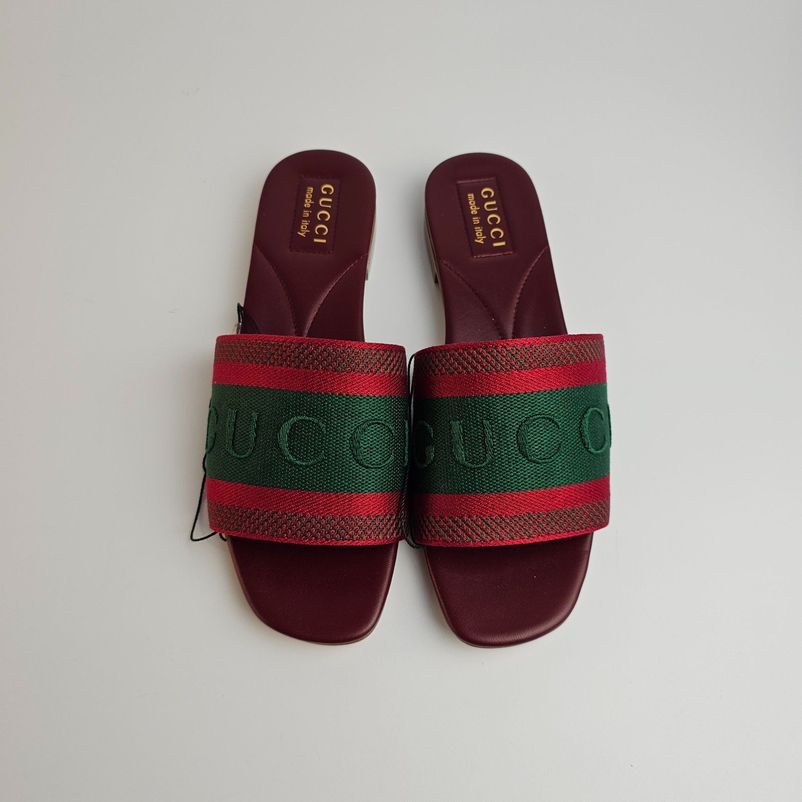 Gucci GUCCI Green/Red Cotton Web Slide Sandals New & Auth Size US 11 / IT 41 - 6 Thumbnail