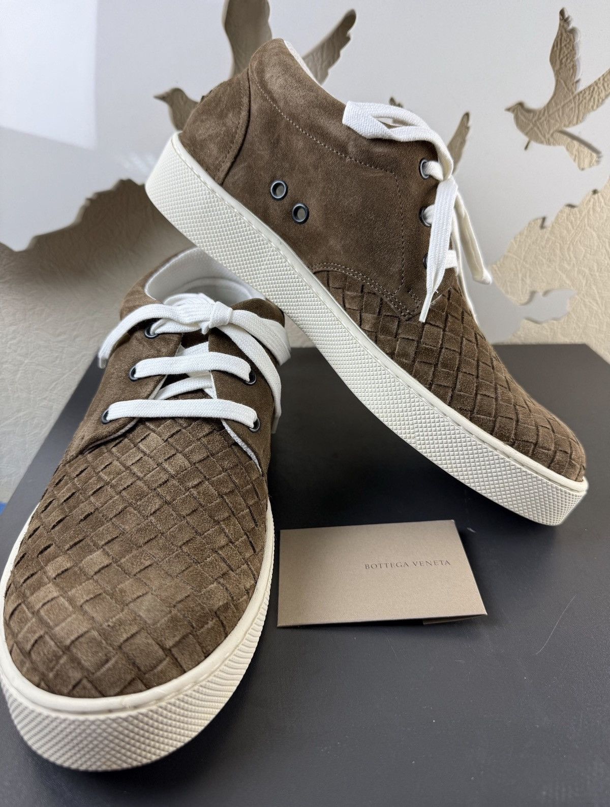 NEW* BOTTEGA VENETA Intreciatto Suede Woven Sneakers Brown