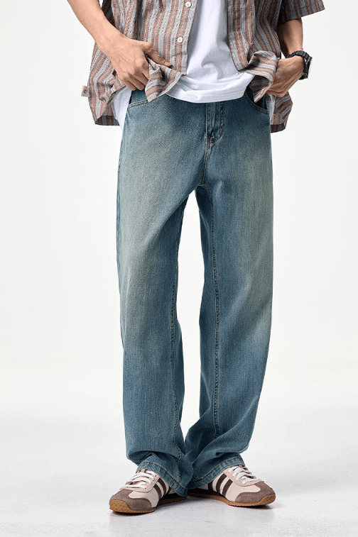 Japanese Brand × Jean Men's elastic retro distressed trendy clanfit straight jeans Size US 32 / EU 48 - 1 Thumbnail