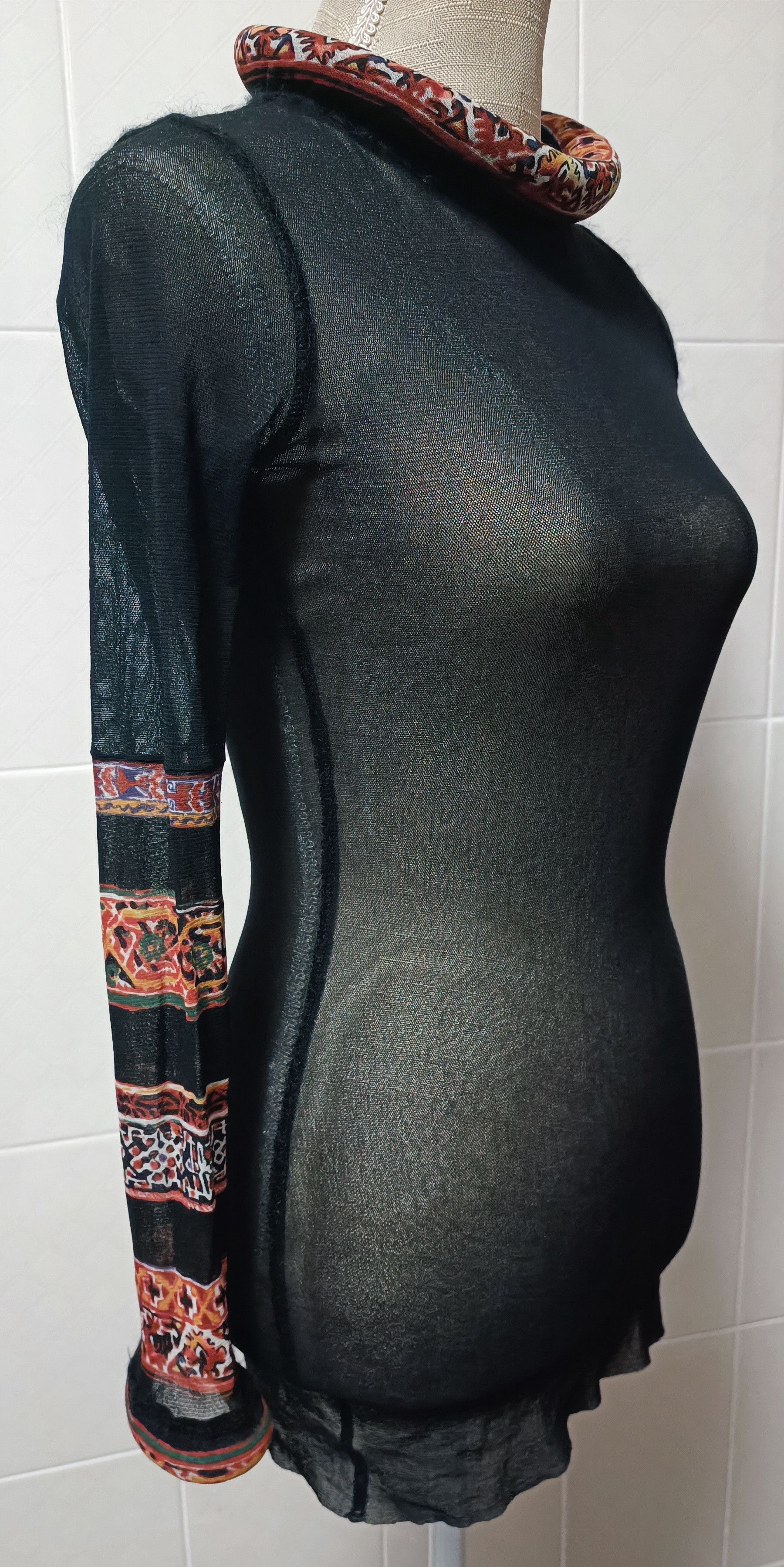 Jean Paul Gaultier 1999 _3D neckline and wrist mesh nylon top Size S / US 4 / IT 40 - 15 Thumbnail