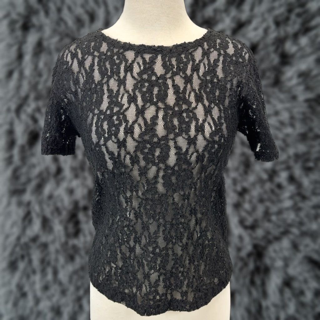 Victoria's Secret VINTAGE Victoria's Secret Lace Sheer Shirt Crown Label 80s Goth Black M Womens/Adults Medium Shown Whimsigoth USA Size M / US 6-8 / IT 42-44 - 1 Thumbnail