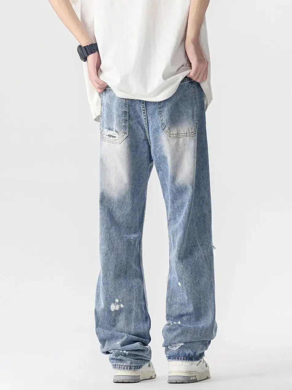 Japanese Brand Retro loose splashed ink straight leg ripped jeans Size US 32 / EU 48 - 4 Thumbnail