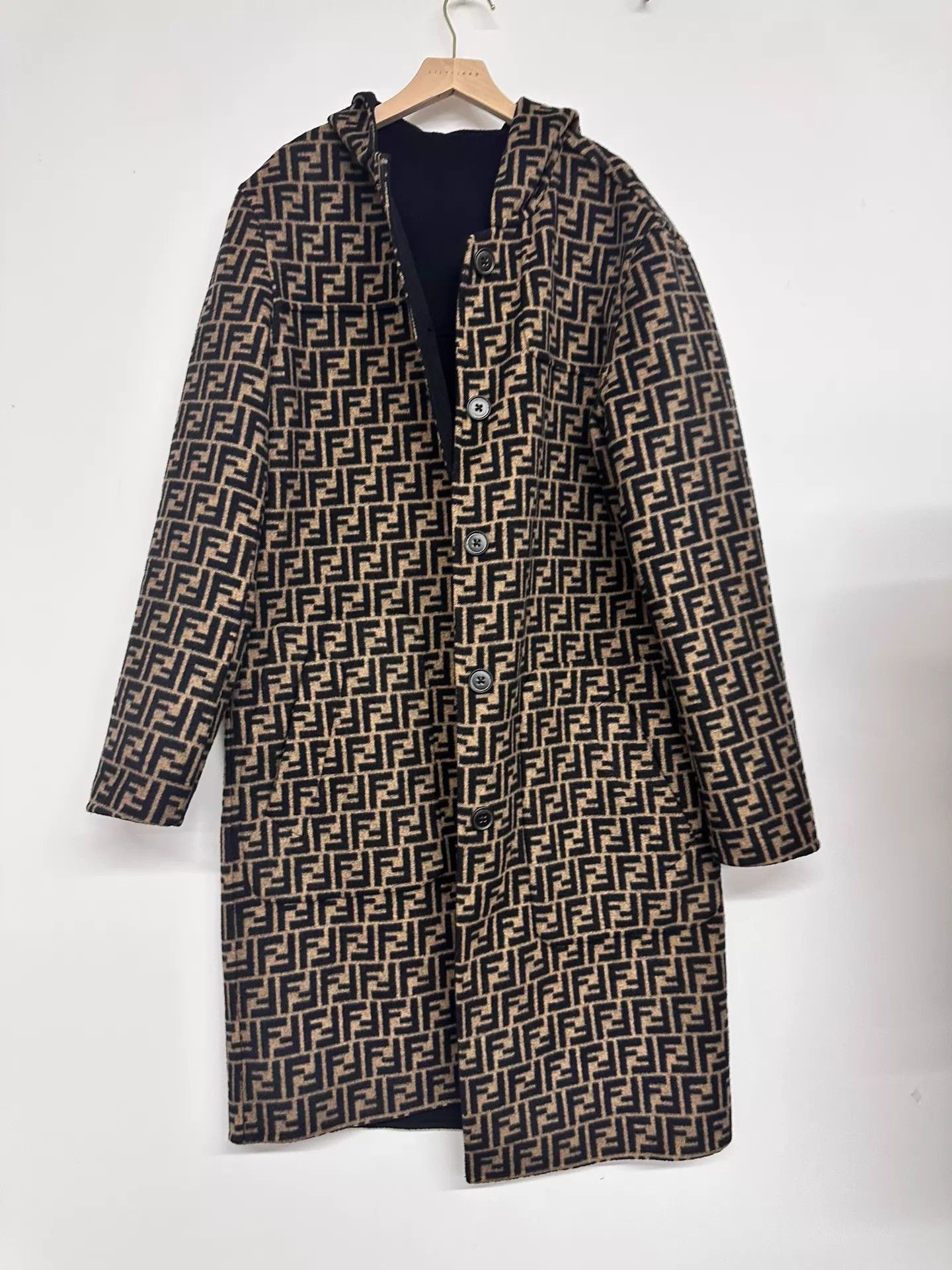Fendi Brown Patterned Long Hooded Coat Size US S / EU 44-46 / 1 - 1 Thumbnail
