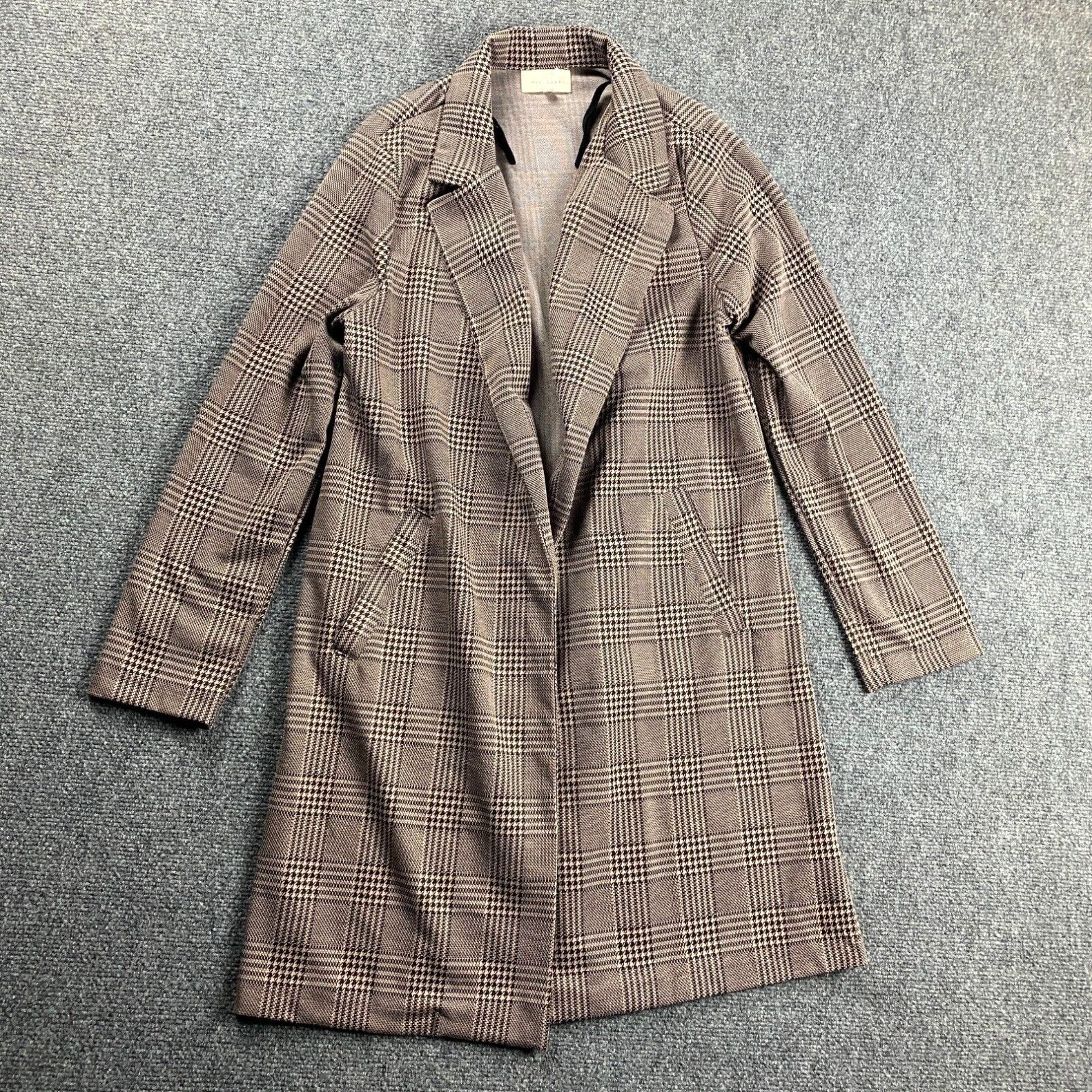 Blend Melloday Coat Women's Small Brown Glen Check Open Front Jacket  Polyester Blend | Grailed