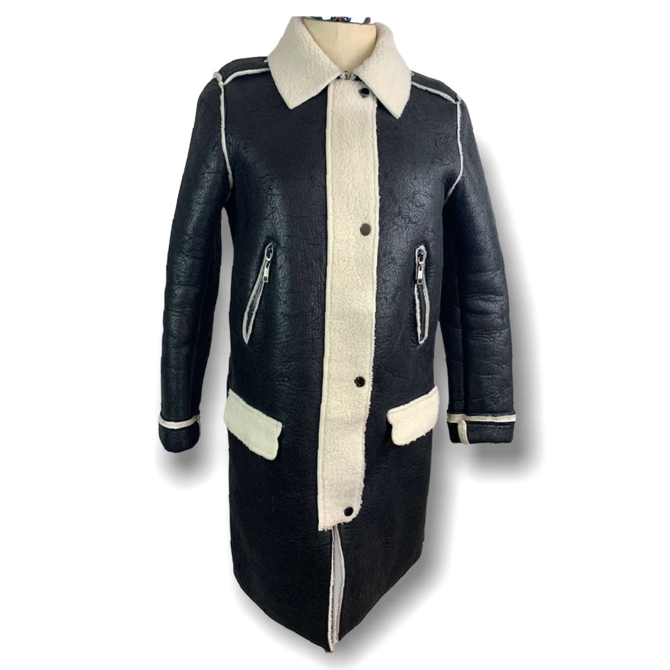 Vintage VINTAGE Florencia Coat Zip Florencia Black Faux Suede Faux Sherpa Jacket Women Small 18" Chest 35" Shoulder to Hem 21" Sleeve Mens? Size S / US 4 / IT 40 - 2 Thumbnail