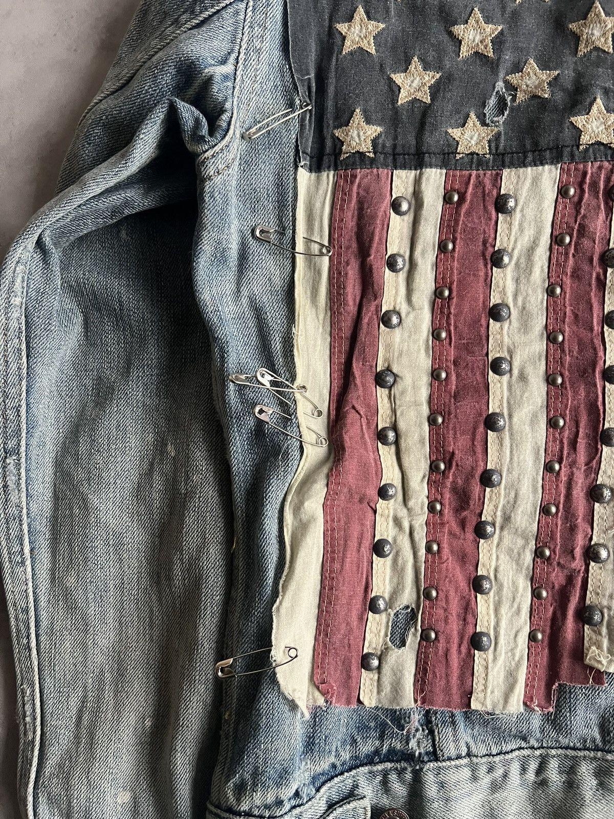 Ralph Lauren Ralph Lauren Studded American Flag Safety Pin Denim Jacket Size US S / EU 44-46 / 1 - 3 Thumbnail
