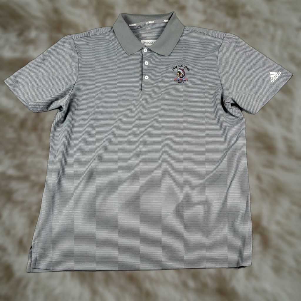 Adidas adidas Polo Shirt Mens L Gray Striped Polo Shirt Golf Casual 2018 Size US L / EU 52-54 / 3 - 1 Thumbnail