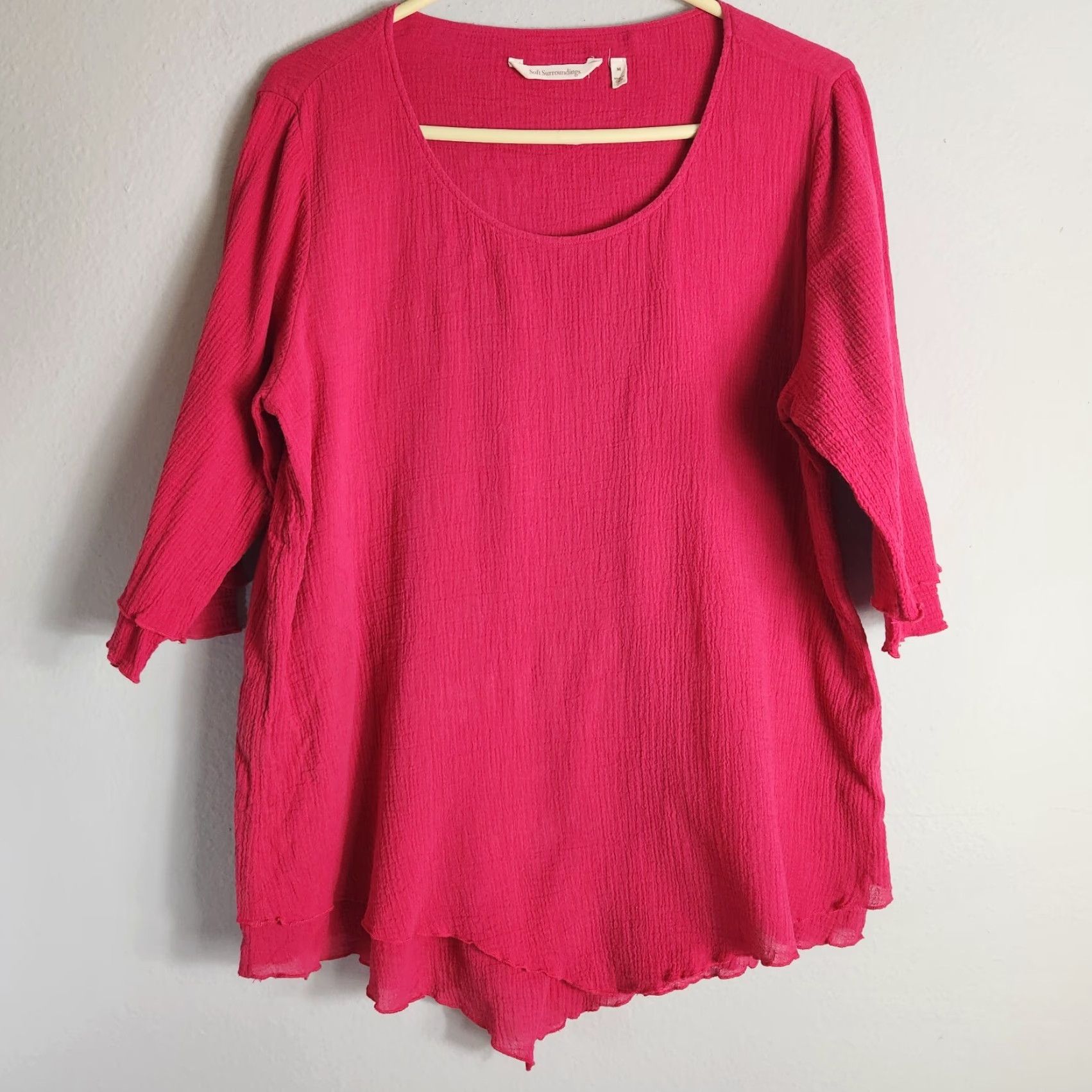 Soft Surroundings Soft Surroundings Tunic Shirt Womens Gauze Siesta Key Peacock Pink M 10-12 Casual Bohemian Beach Breathable Lightweight 3/4 Sleeve Scoop Neck Womens Size M / US 6-8 / IT 42-44 - 2 Thumbnail